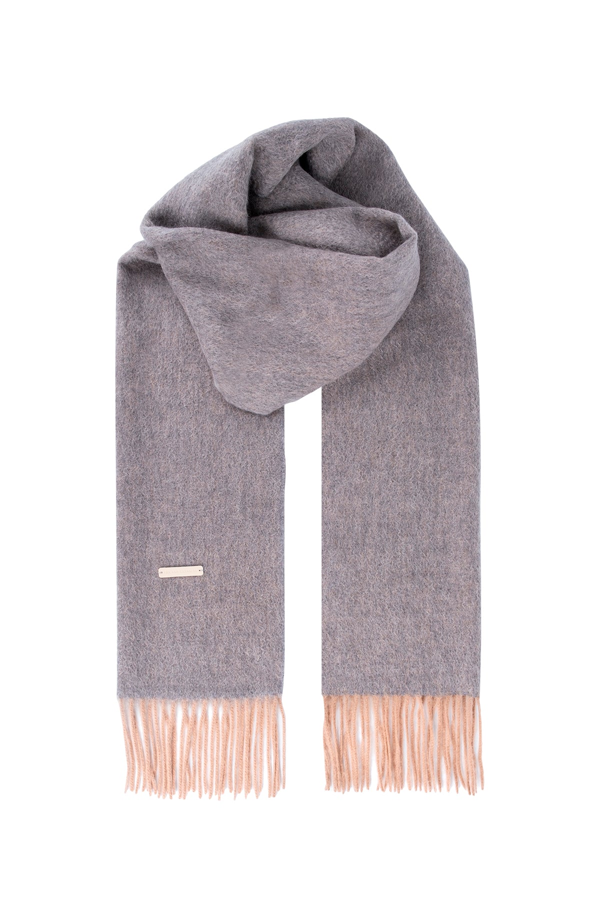 Camel Gri Patrick Saf Kaşmir Çift Renkli Atkı 30x164 cm