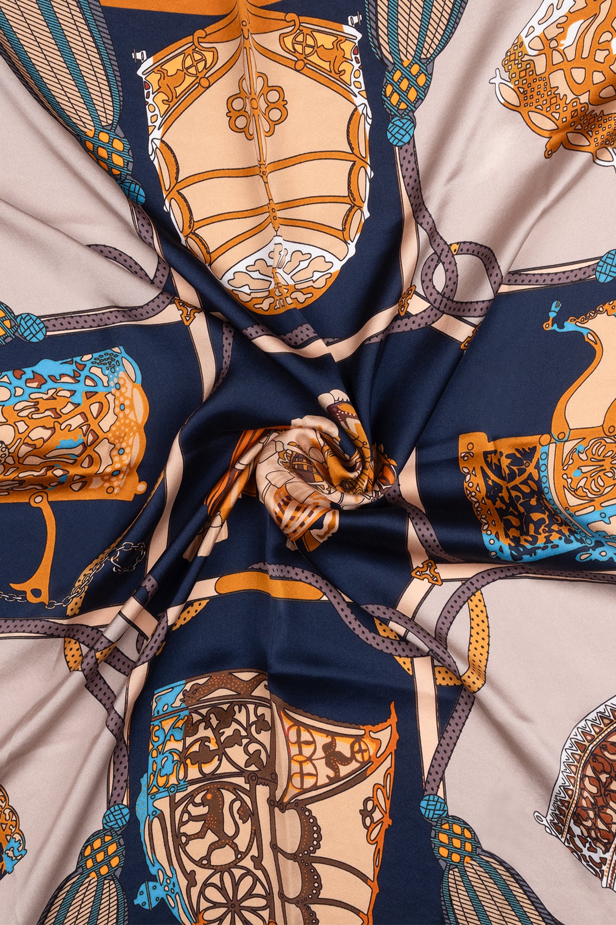 Gri Camel Lara Saf İpek Baskılı Eşarp 90x90 cm