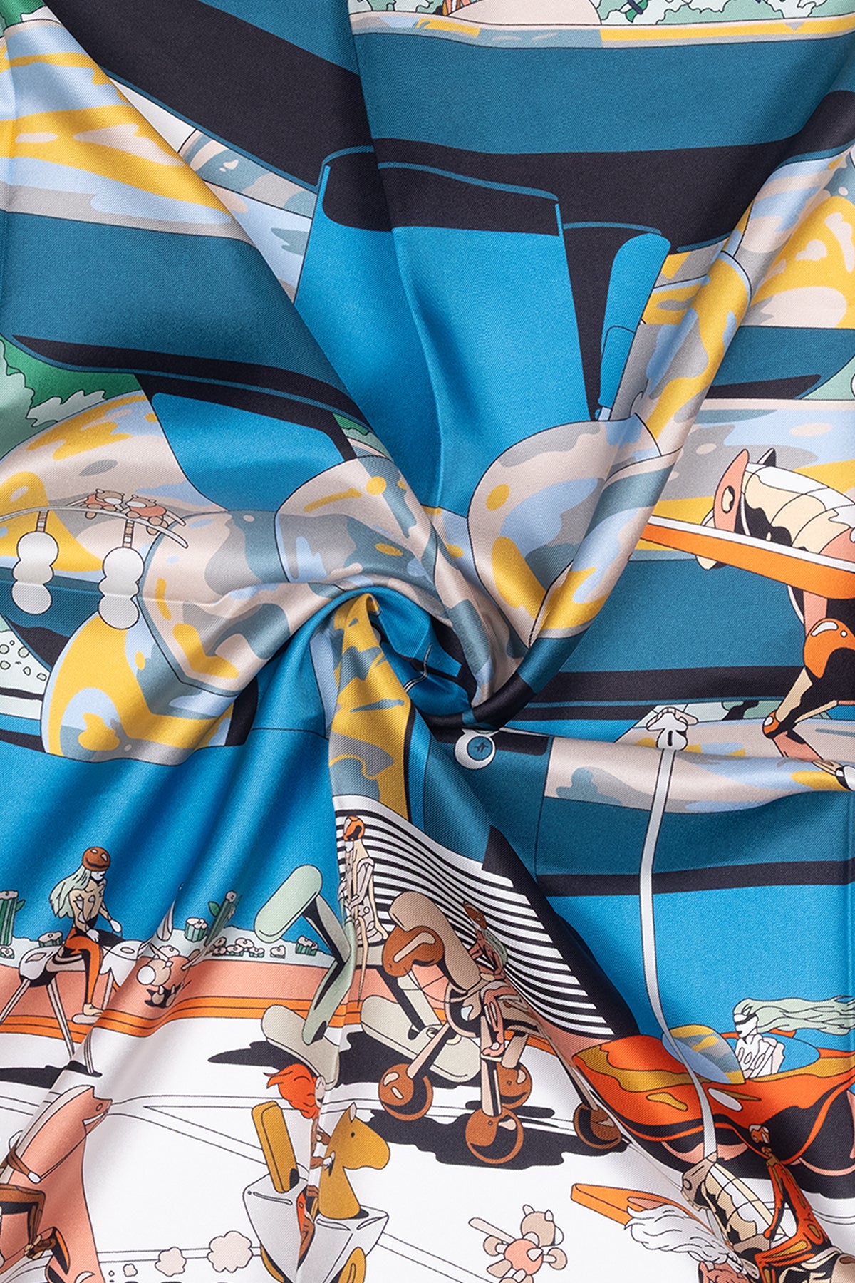 Kırmızı Mavi Lara Saf İpek Baskılı Eşarp 90x90 cm