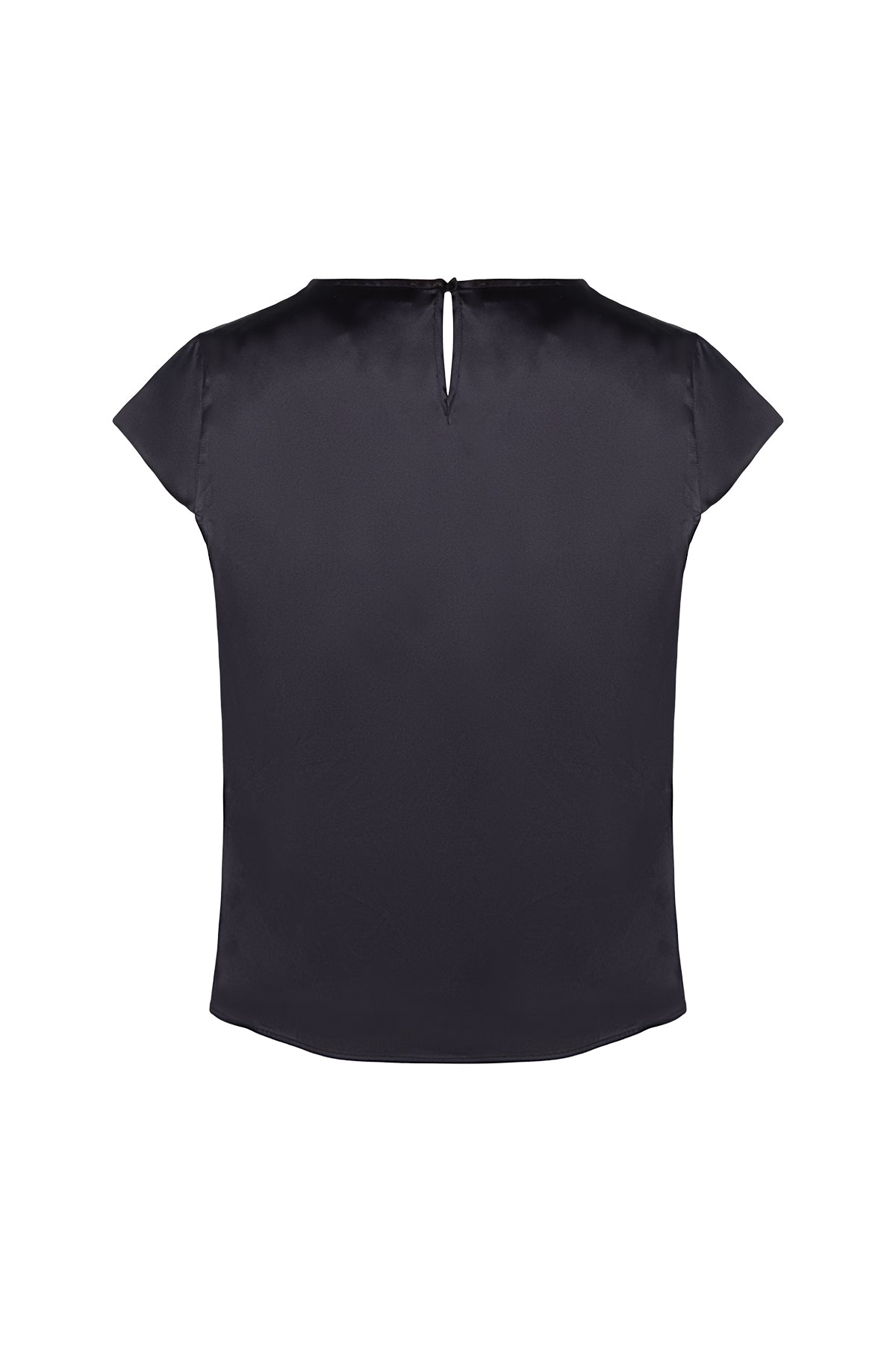 Siyah Astrid Saf İpek Yuvarlak Yaka Kısa Kollu Bluz Limited Edition