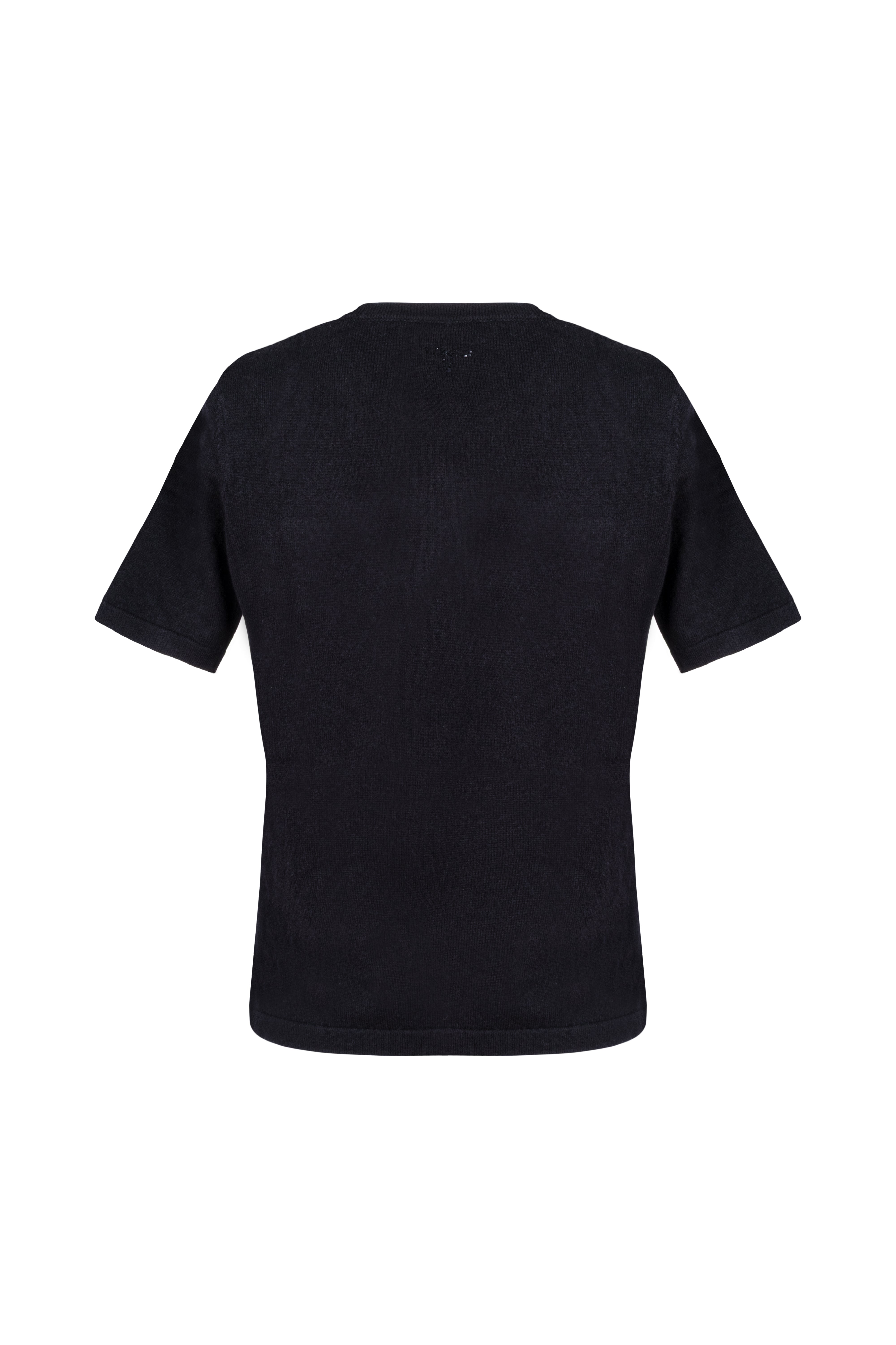 Siyah Merill Taşlı Yuvarlak Yaka Kısa Kollu Triko