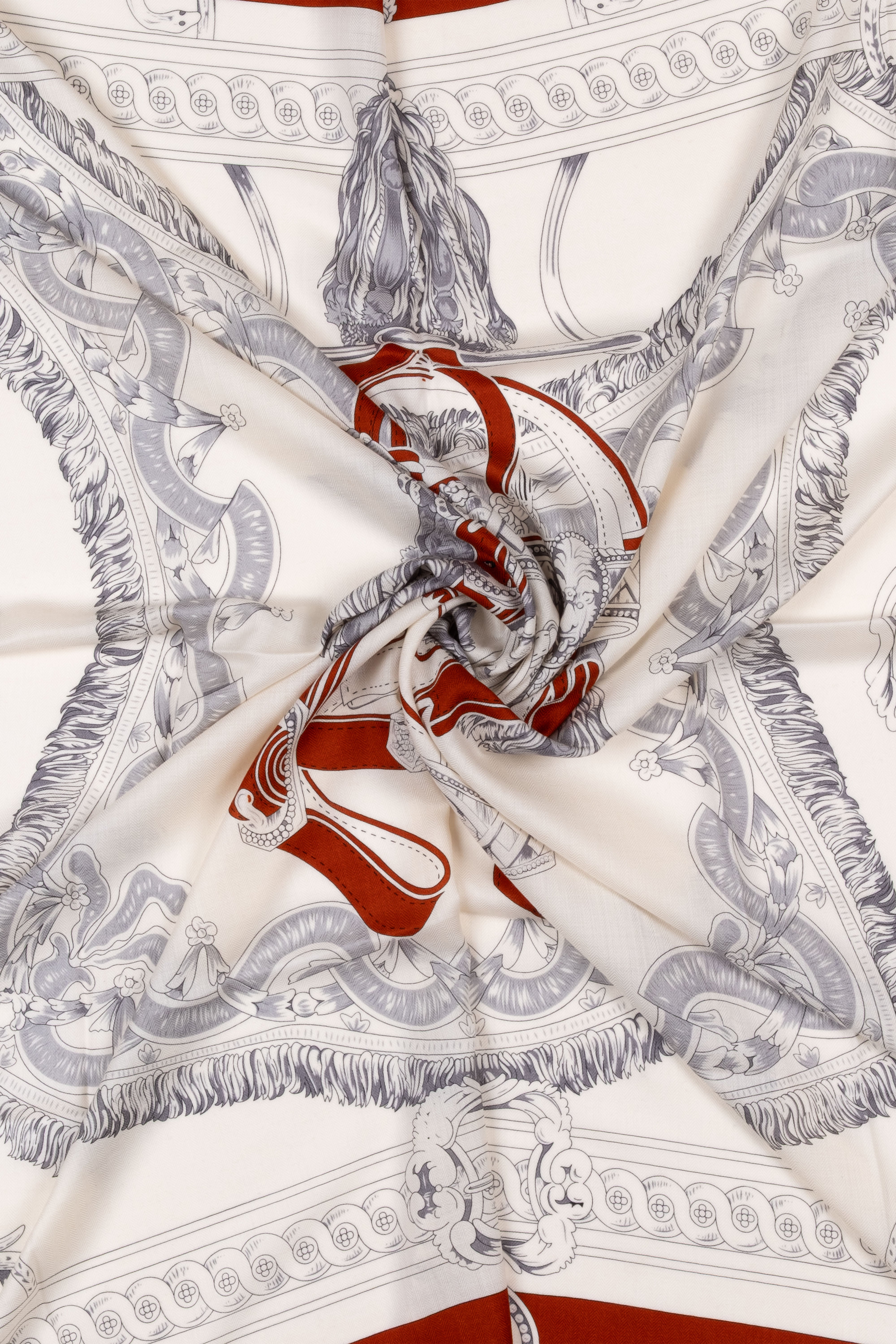 Kiremit Beyaz Linda Kaşmir Desenli Kare Eşarp 140x140 cm