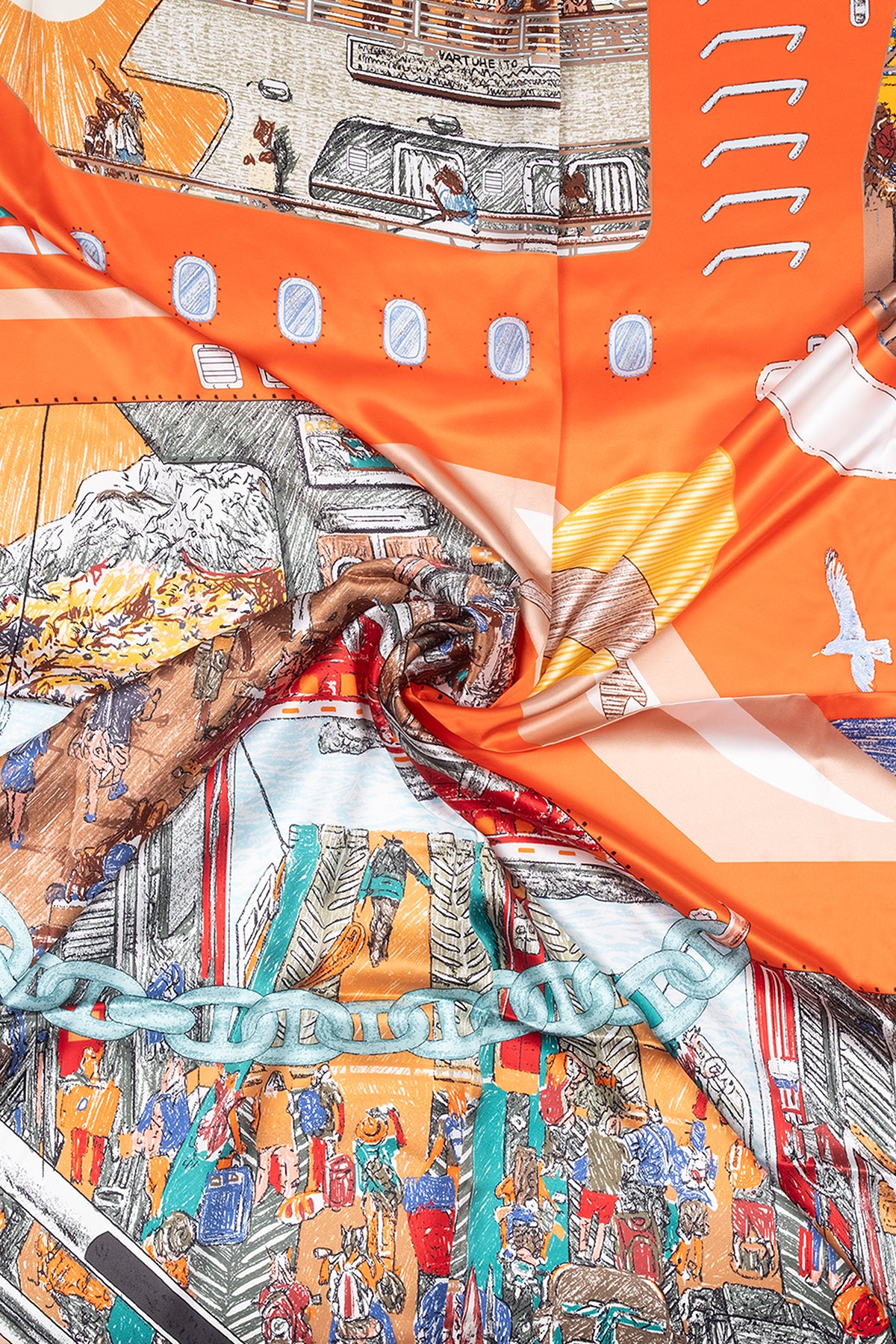 Renkli Lina Saf İpek Desenli Kare Eşarp 140x140  cm