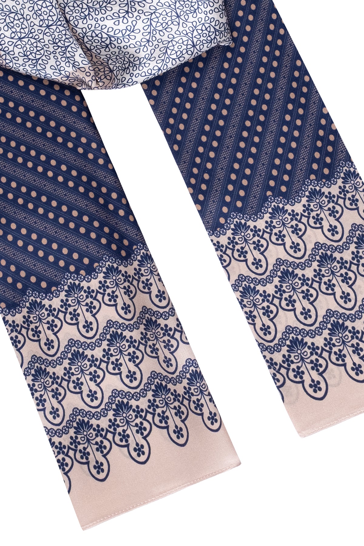 Bej Lacivert Luciana İpek Desenli Fular 55x170 cm