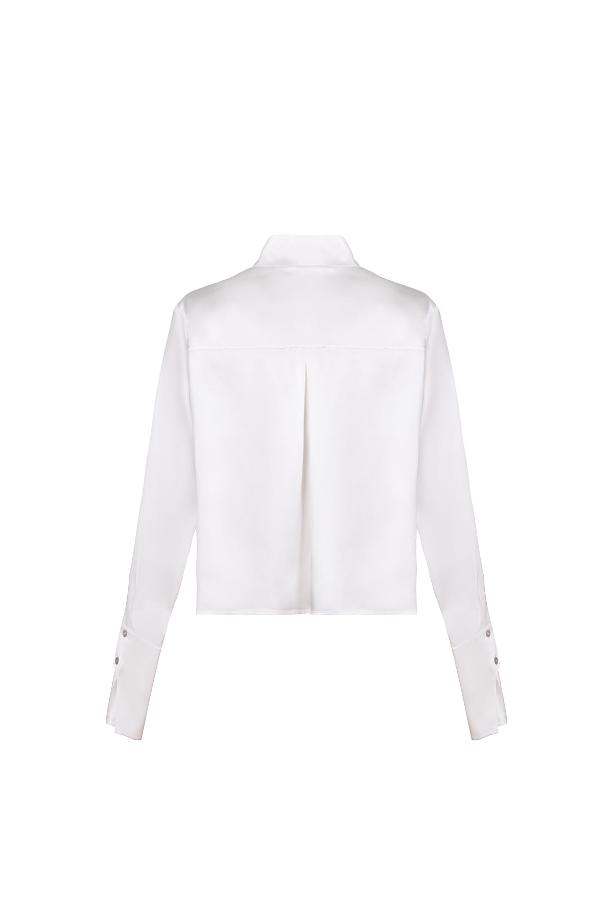 Ekru Astrid Saf İpek Crop Gömlek