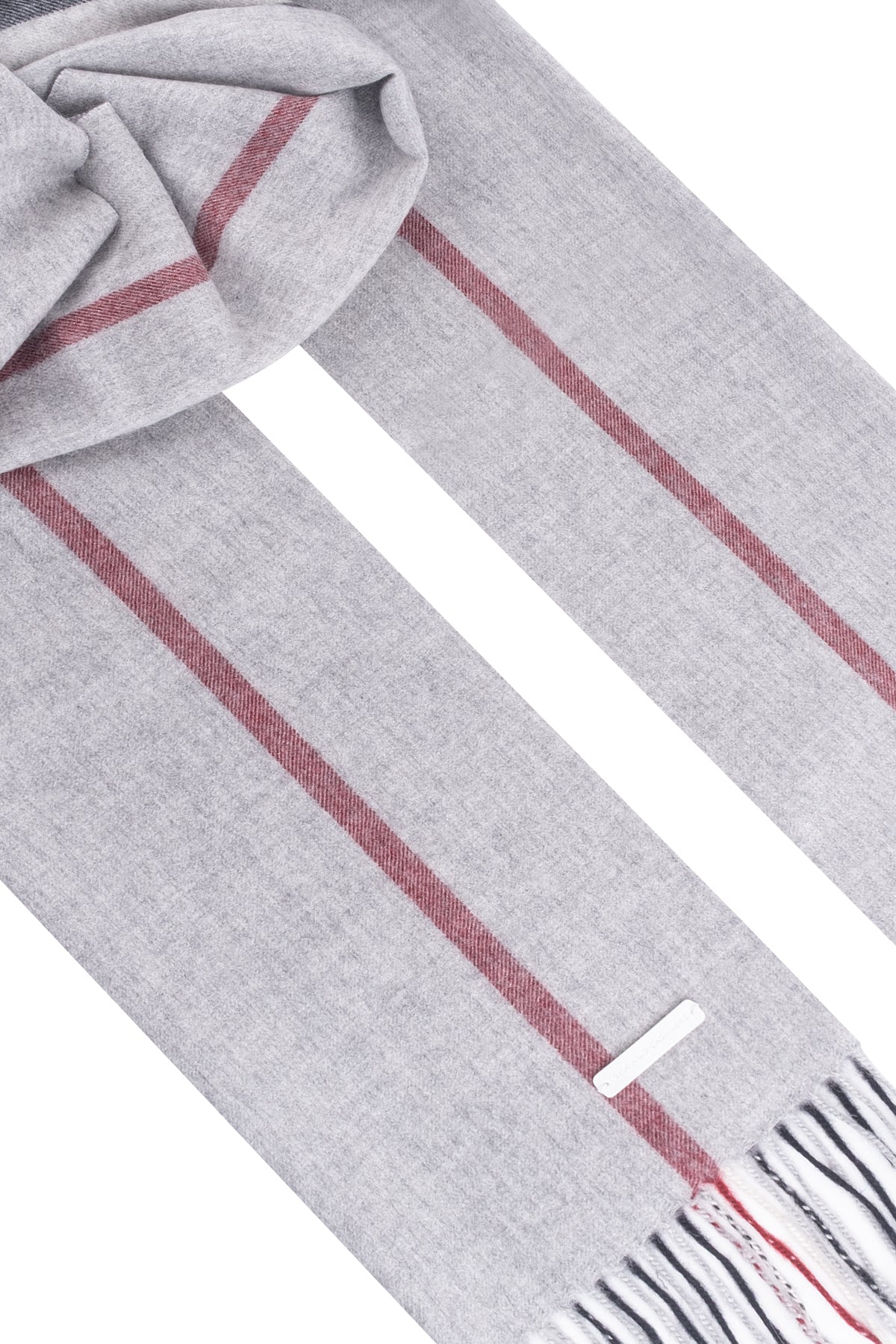 Gri Patrick Saf Kaşmir Çizgili Atkı 35x190 cm