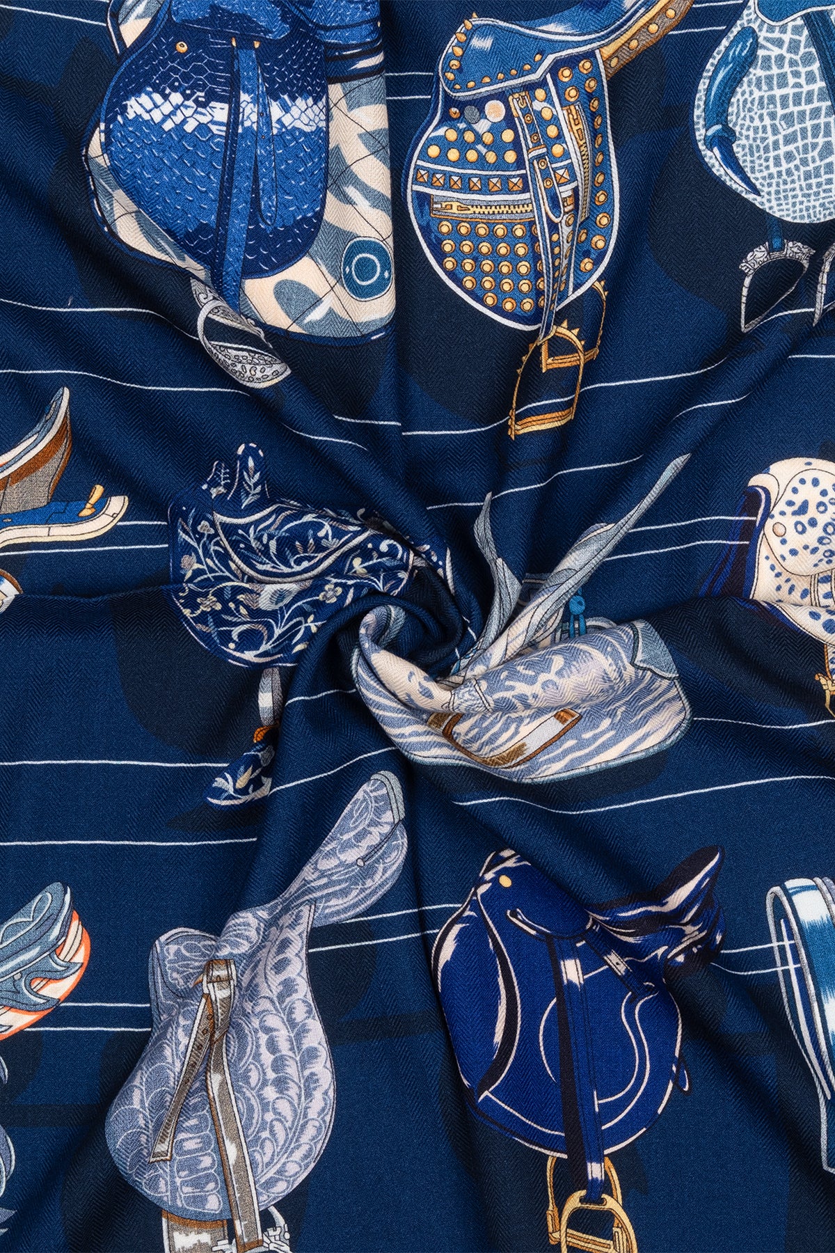 Lacivert Lea Saf Kaşmir Baskılı Eşarp 70x 70 cm