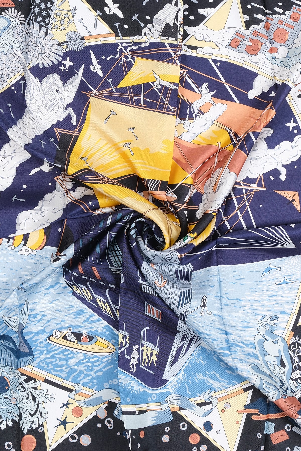 Siyah Lara Saf İpek Baskılı Eşarp 90x90 cm