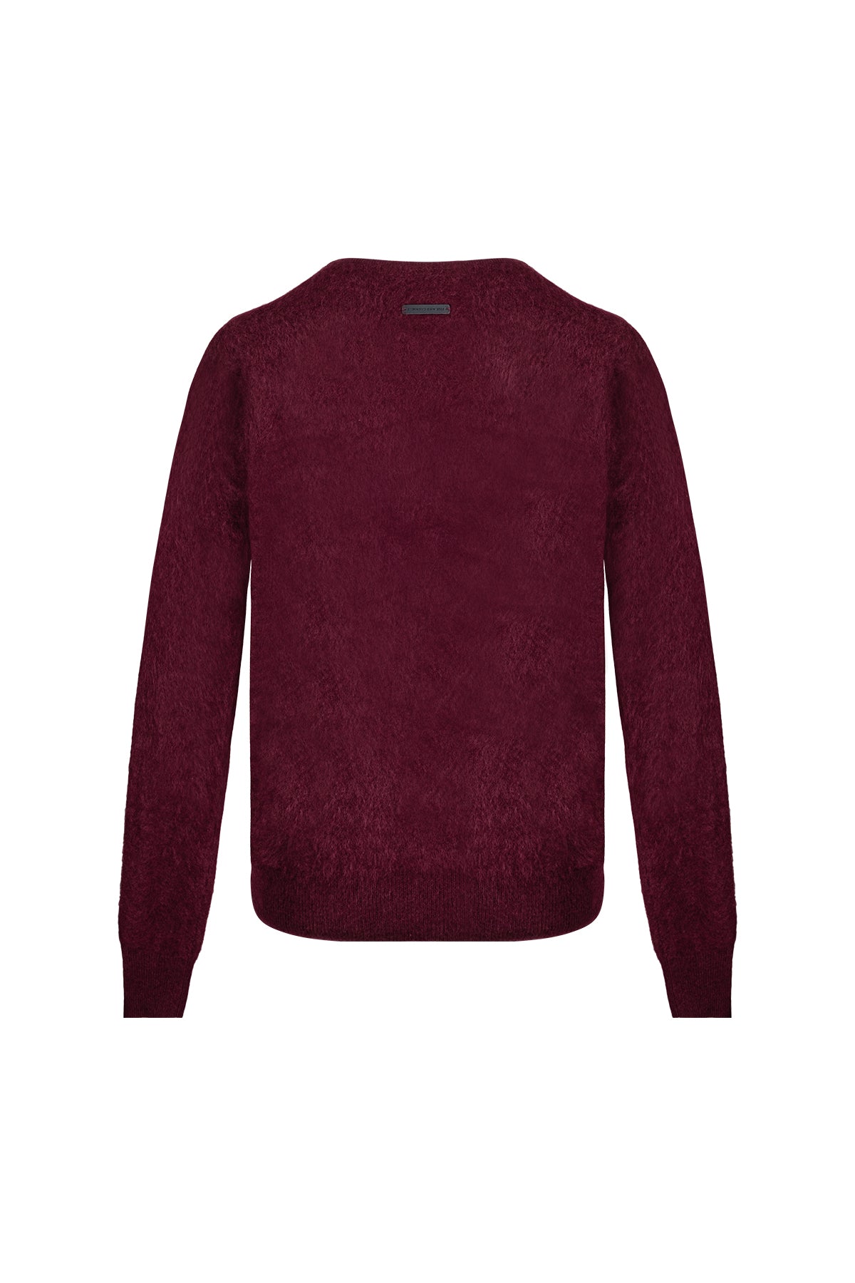 Bordo Brushed Saf Kaşmir V Yaka Kazak