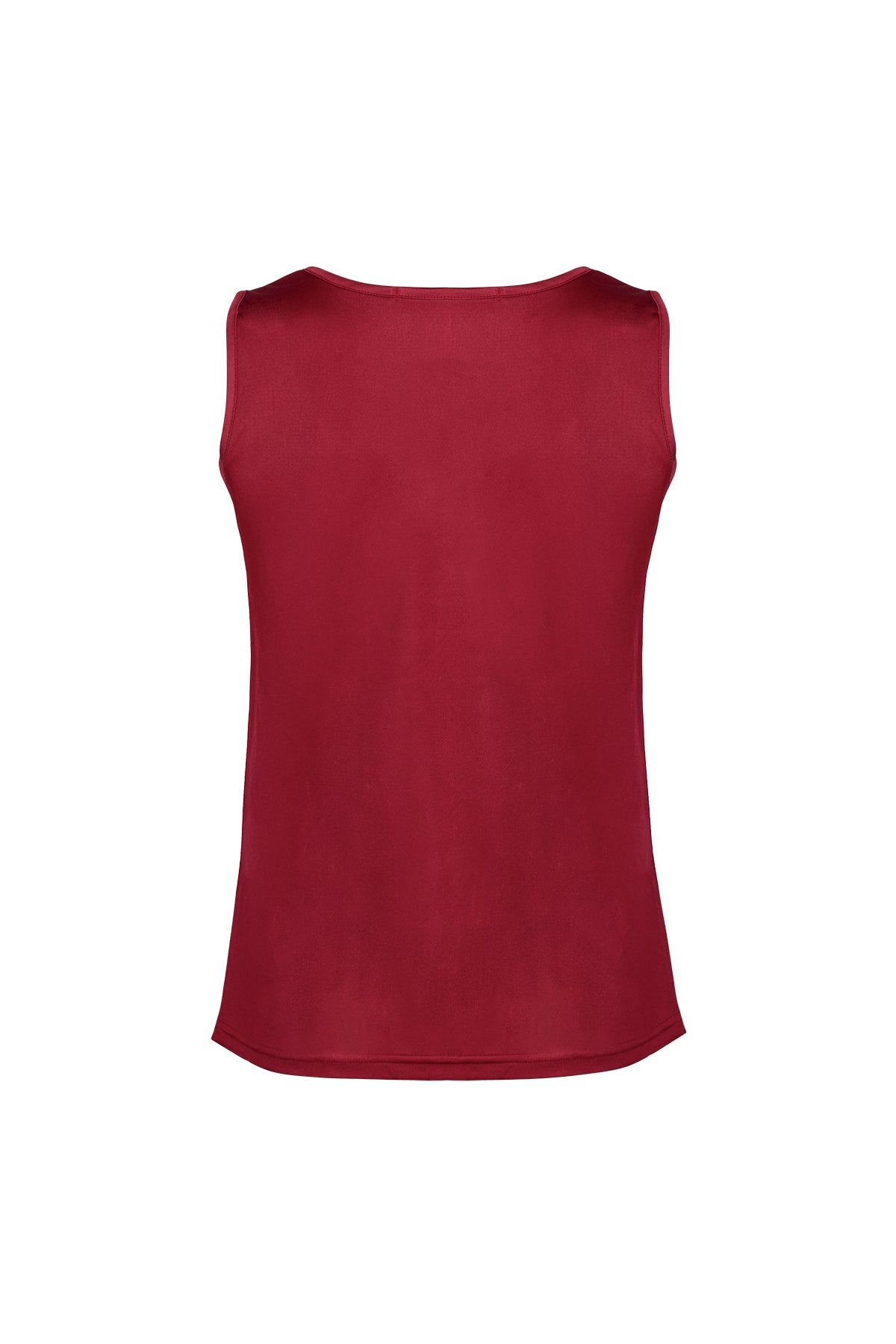 Şarap Marina İpekli Yuvarlak Yaka Kolsuz T-Shirt