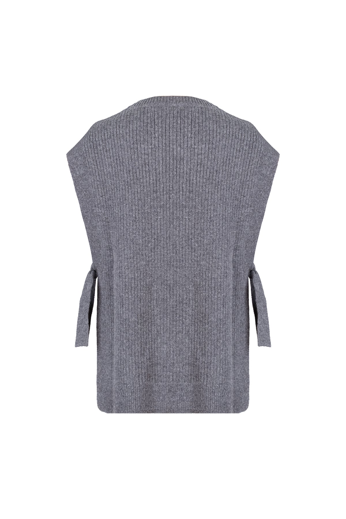 Gri Laura Yuvarlak Yaka Yelek