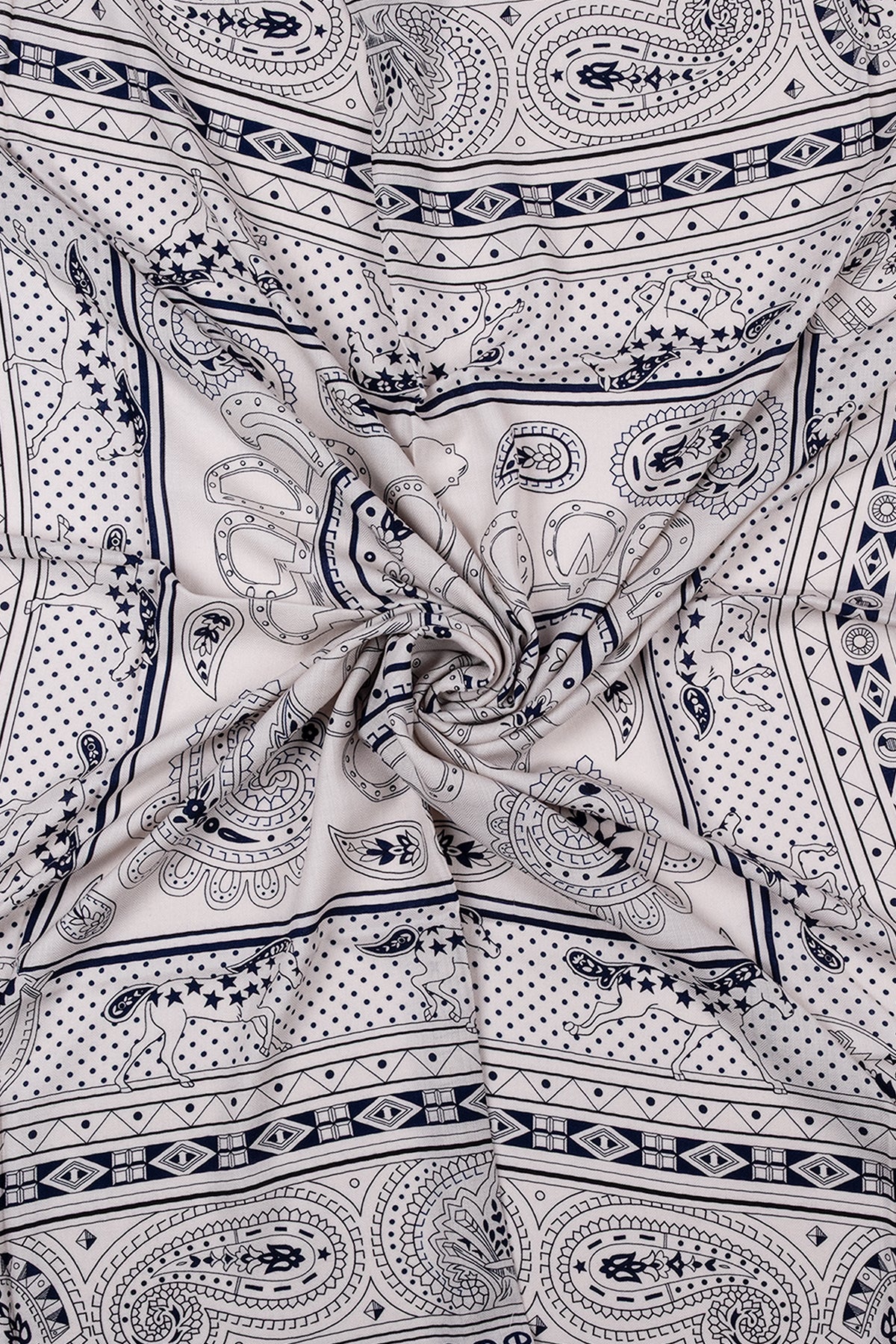 Kahve Lacivert Linda Kaşmir Desenli Kare Eşarp 140x140 cm