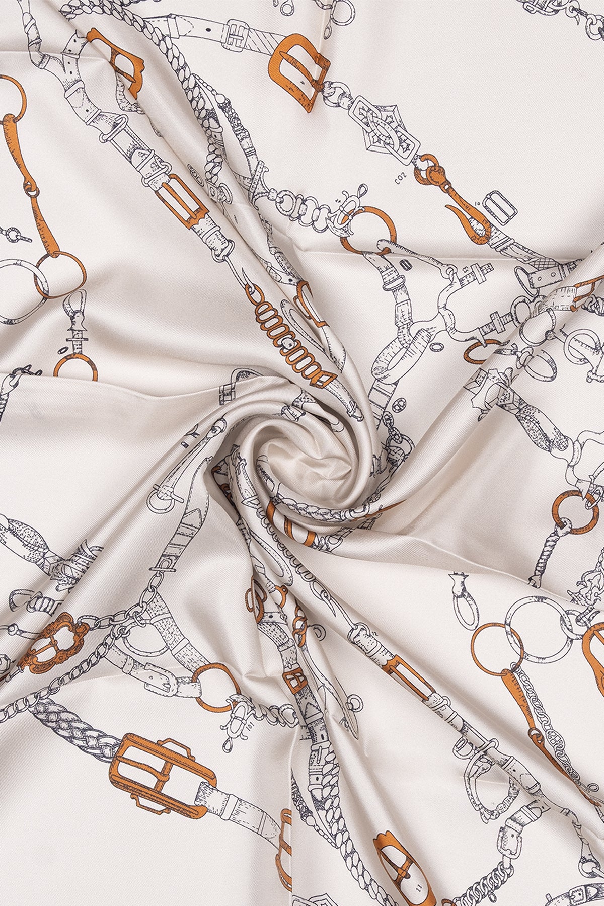 Ekru Lara Saf İpek Baskılı Eşarp 90x90 cm