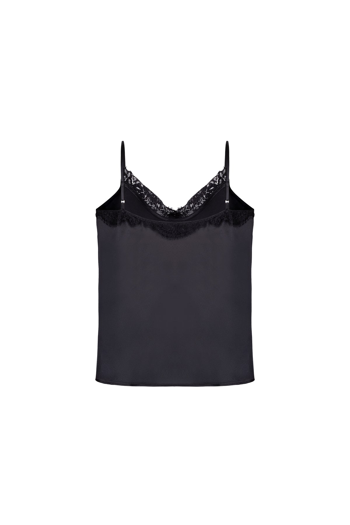 Siyah Paris Saf İpek Dantel Detaylı Askılı Bluz