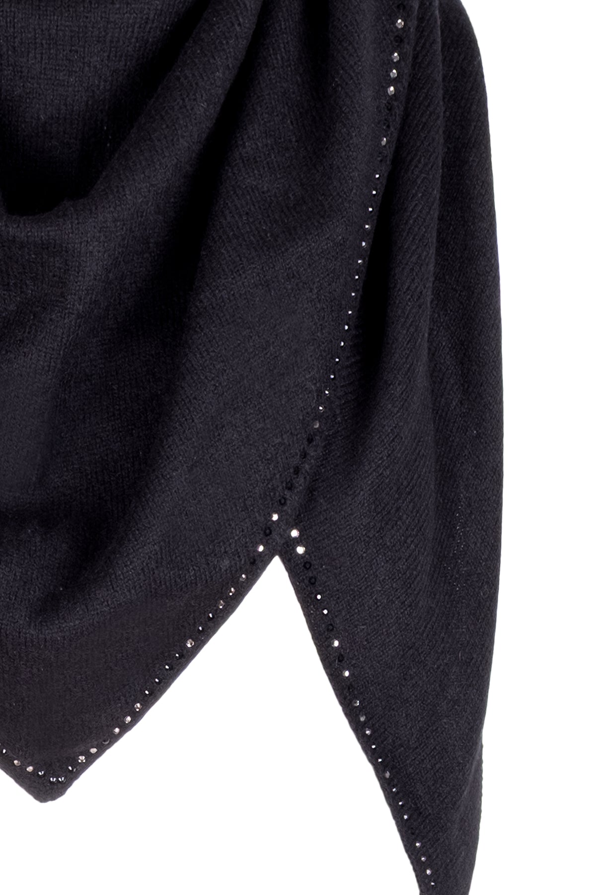 Siyah Saf Kaşmir Taşlı Üçgen Şal 105x105x165 cm