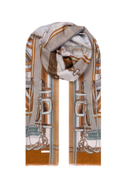 Kahverengi Jas İpekli Renkli Desenli Şal 70x180