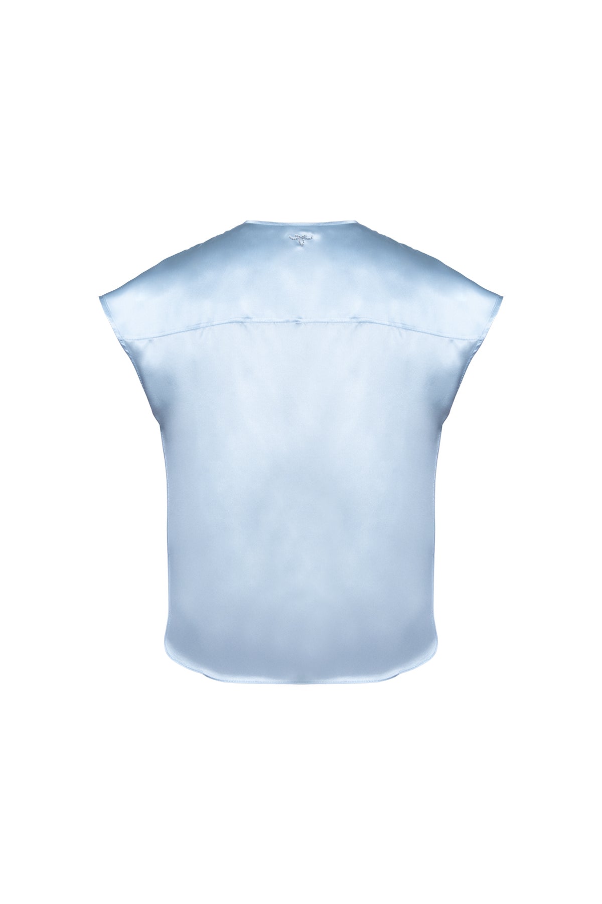 Açık Mavi Monica Saf İpek V Yaka Kısa Kollu Bluz