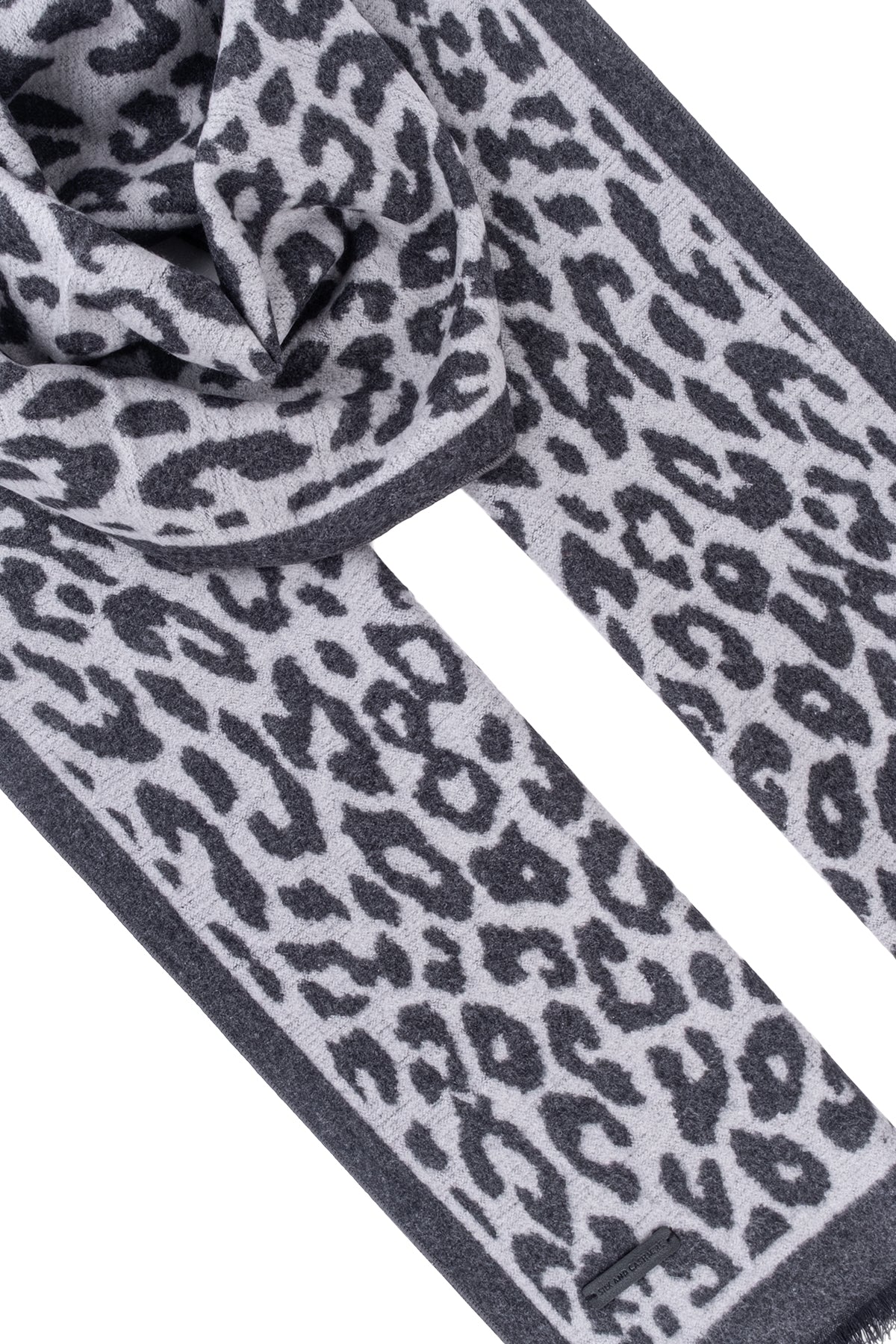 Gri Lotus Saf İpek Desenli Atkı 30*177 cm