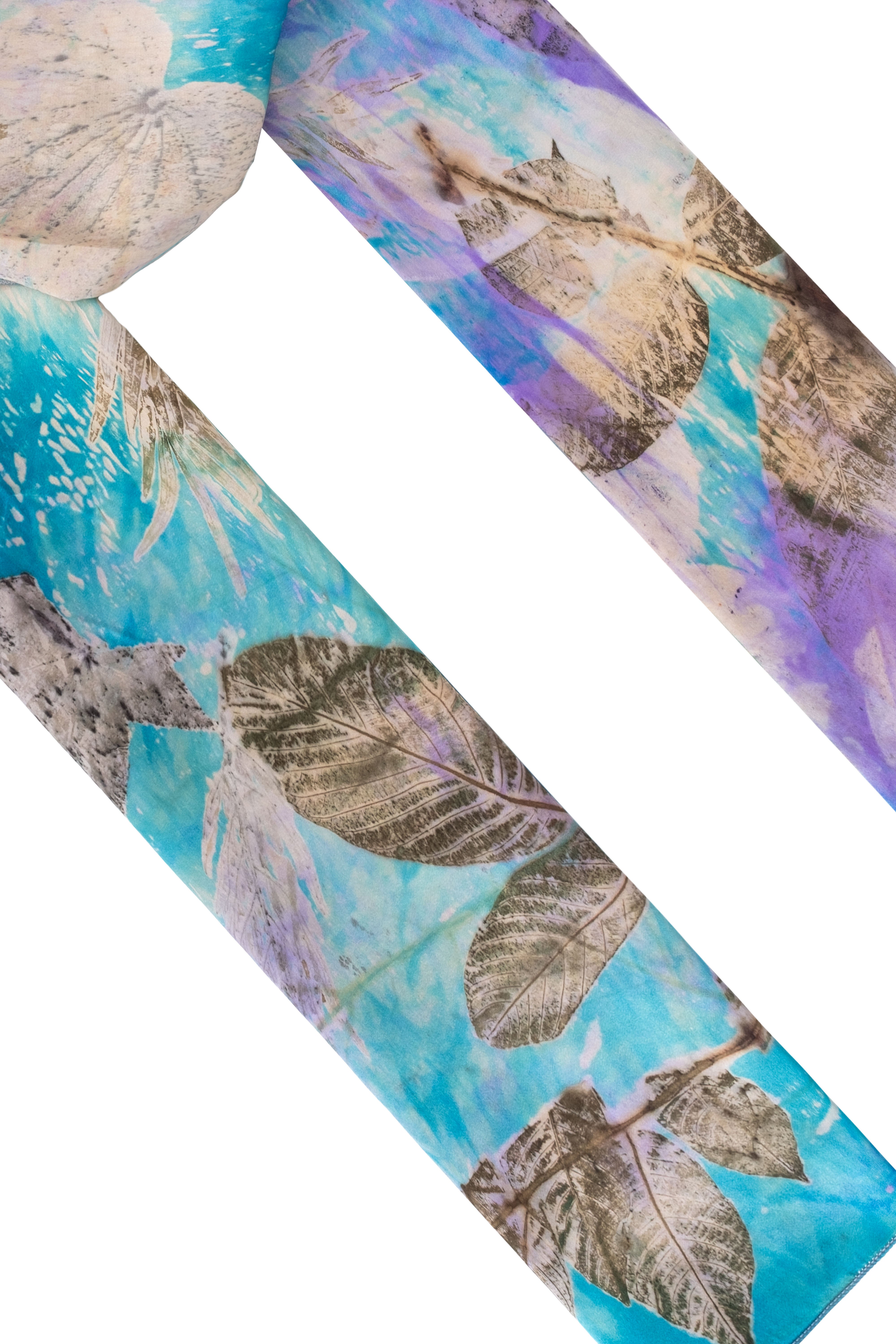 Mavi Saf İpek El Baskısı Ekolojik Şal 90 x 200 cm