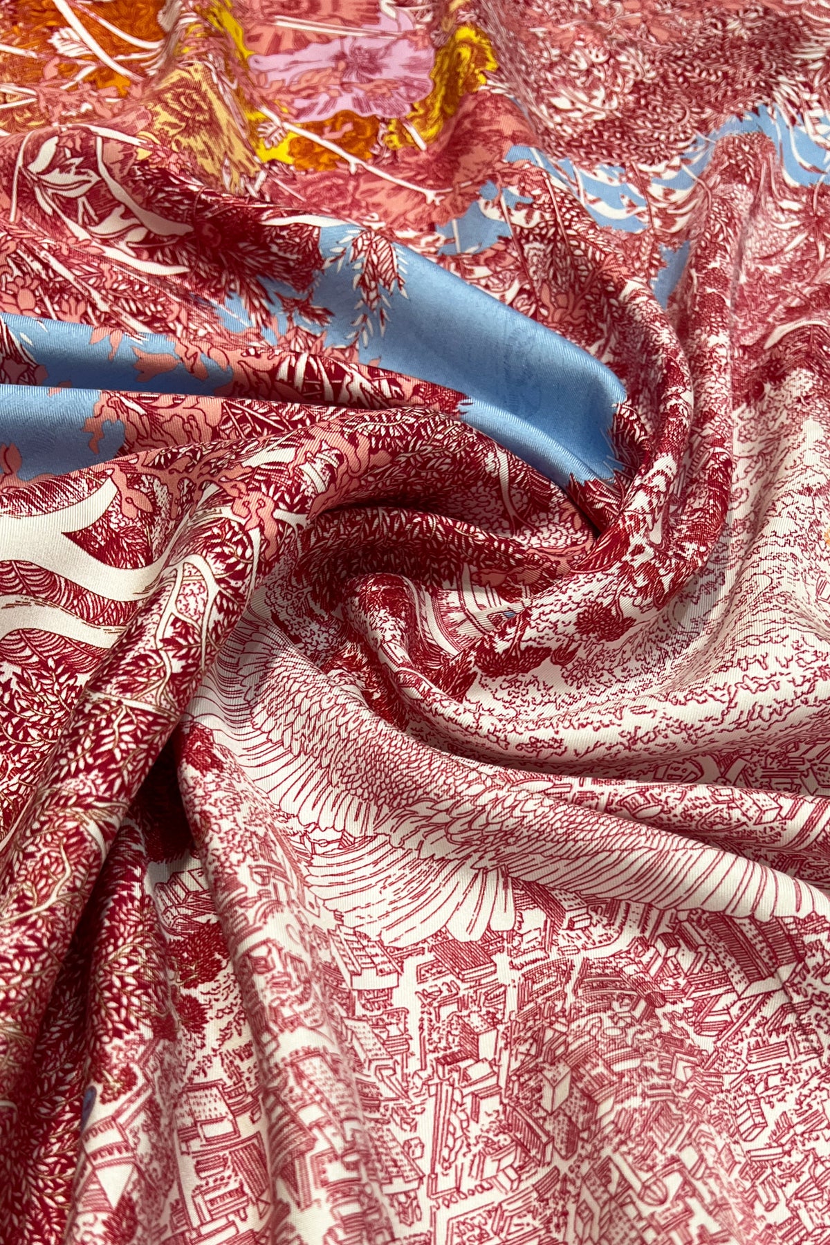 Mavi Lena Saf İpek Roma Çift Taraflı Eşarp 70x70