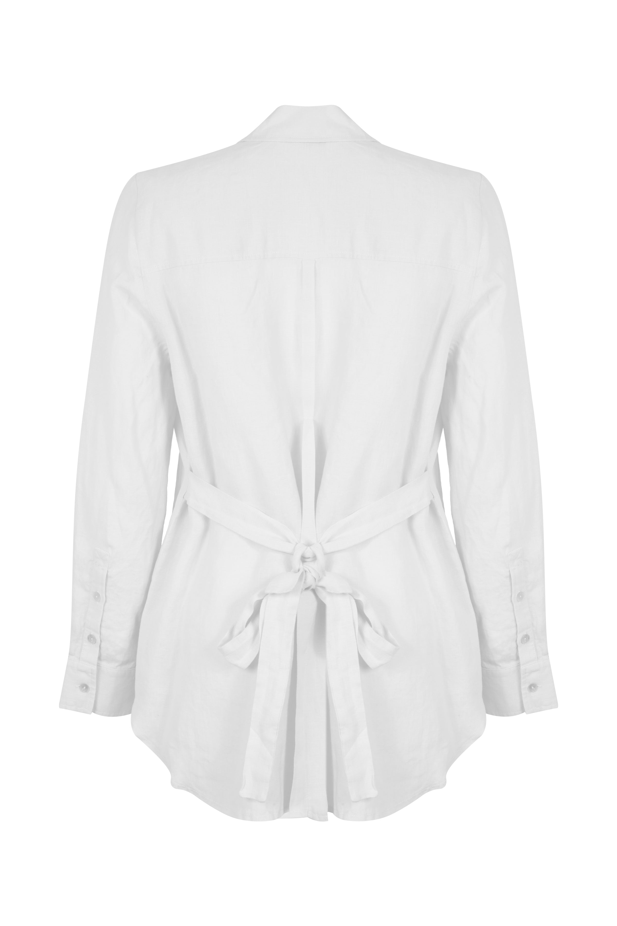 Beyaz Keten Kate Uzun Kollu Arkadan Bağlamalı Gömlek