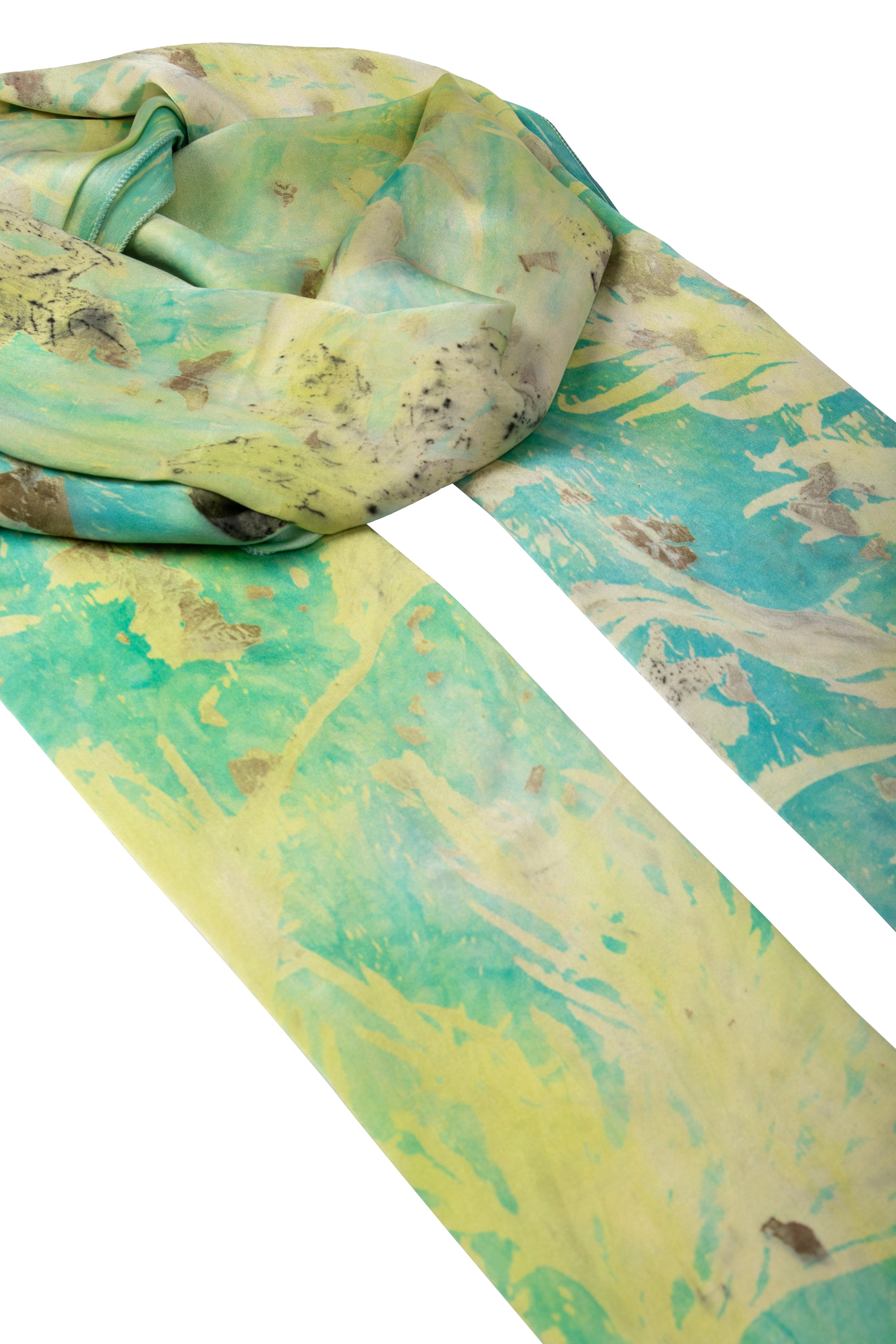 Yeşil Saf İpek El Baskısı Ekolojik Şal 90 x 200 cm
