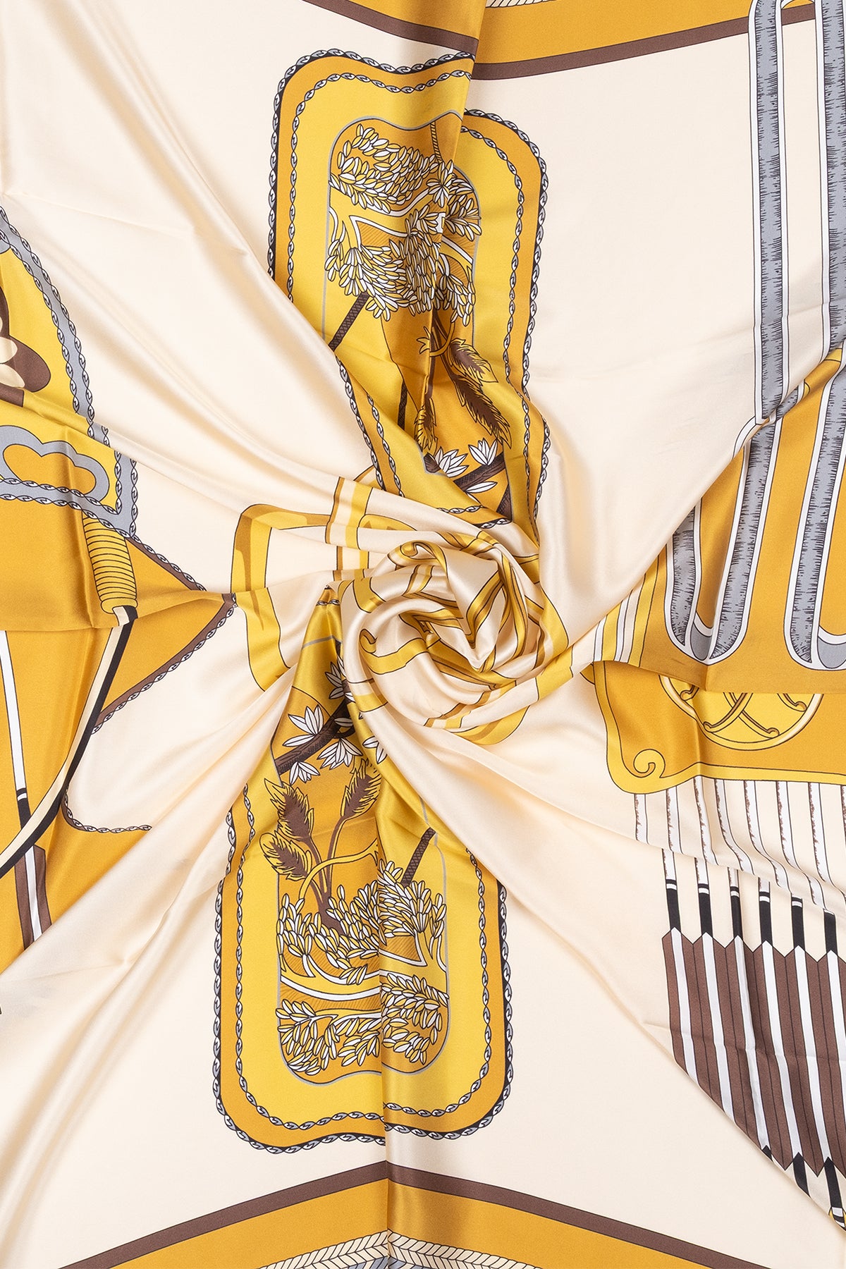 Sarı Lina Saf İpek Baskılı Şal 140x140cm