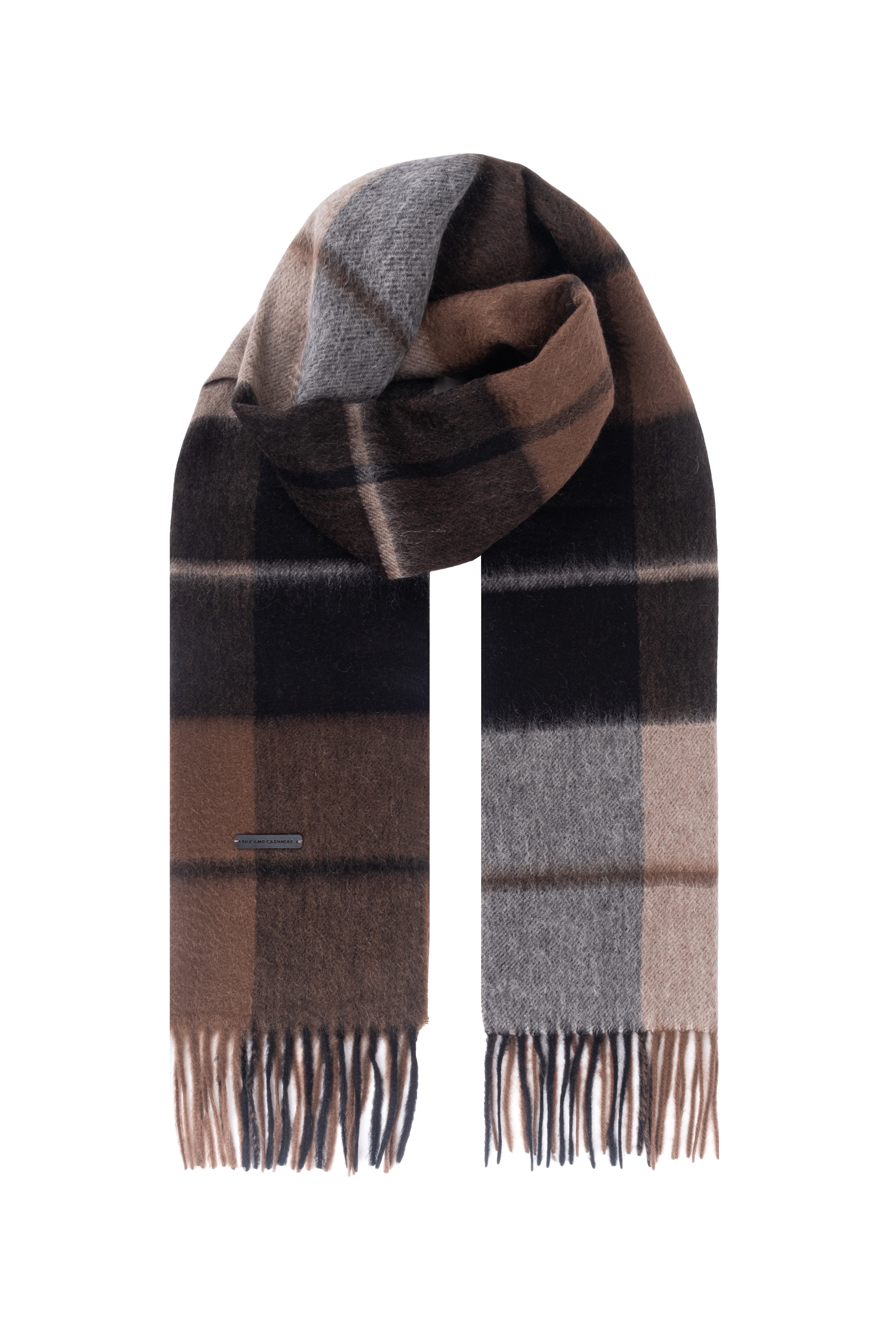 Kahverengi Patrick Saf Kaşmir Kareli Atkı 30x164 cm