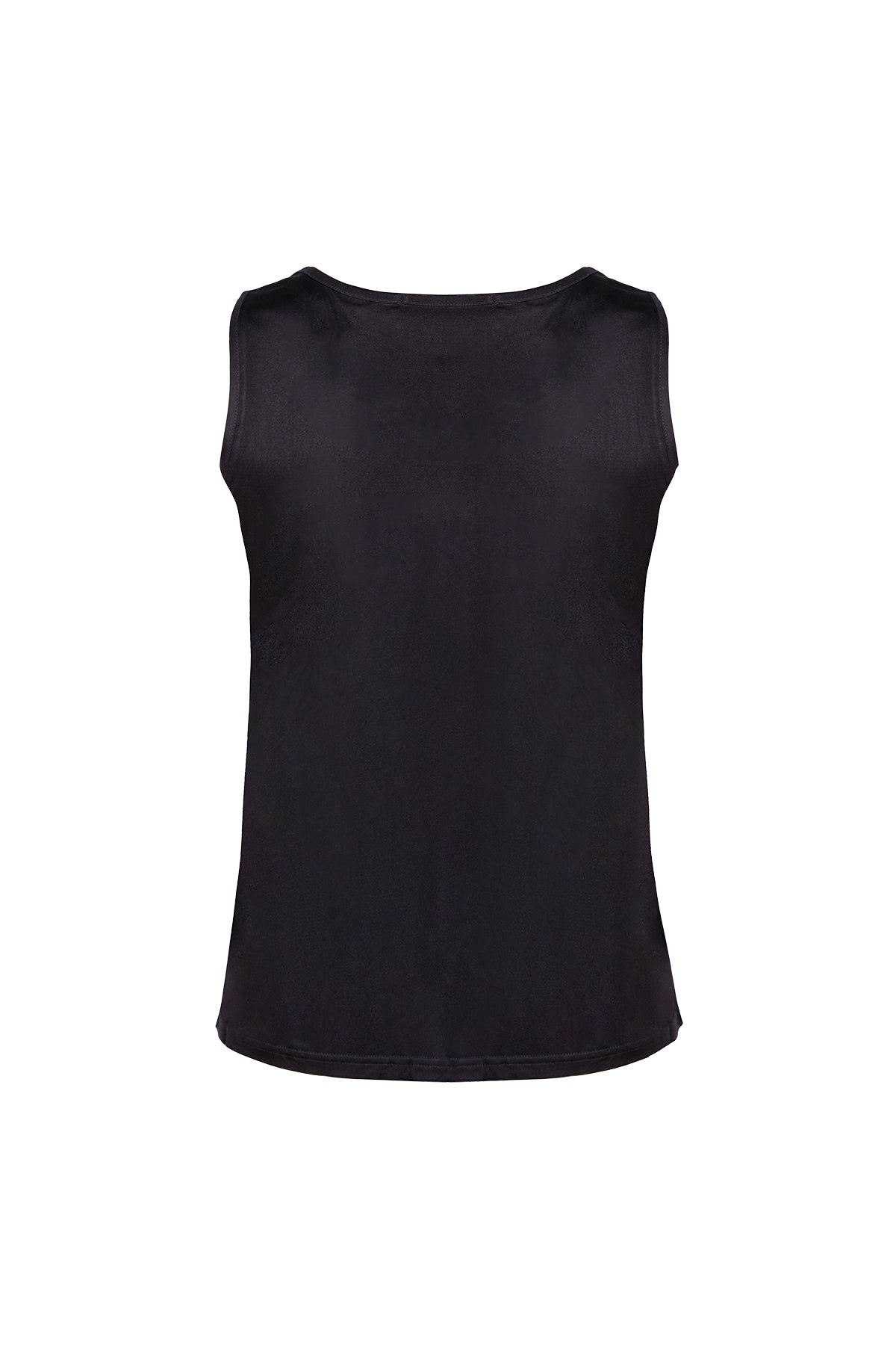 Siyah Marina İpekli Yuvarlak Yaka Kolsuz T-Shirt