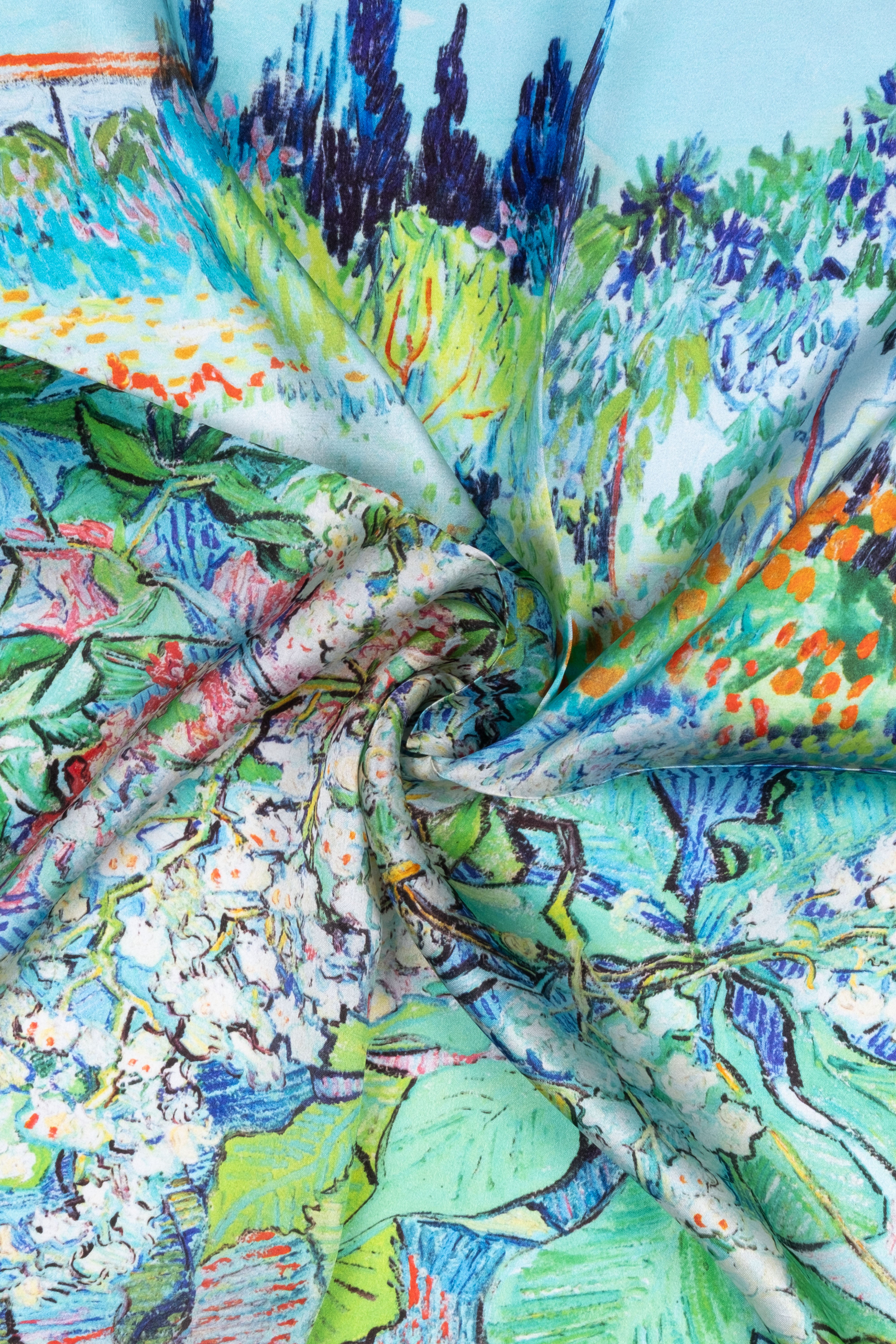 Yeşil Mavi Laila Saf İpek Kare Eşarp 50x50 cm