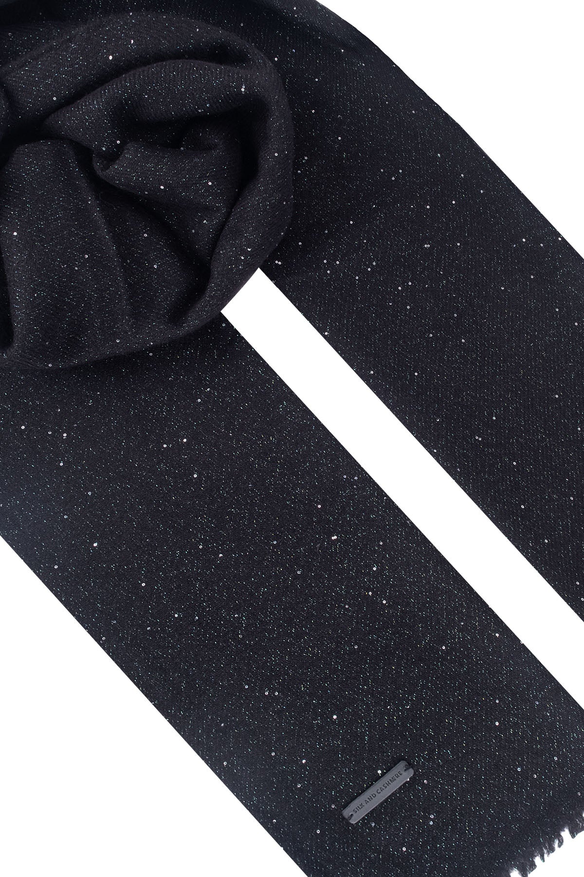 Siyah Paris Kaşmirli Pullu Şal 70x200