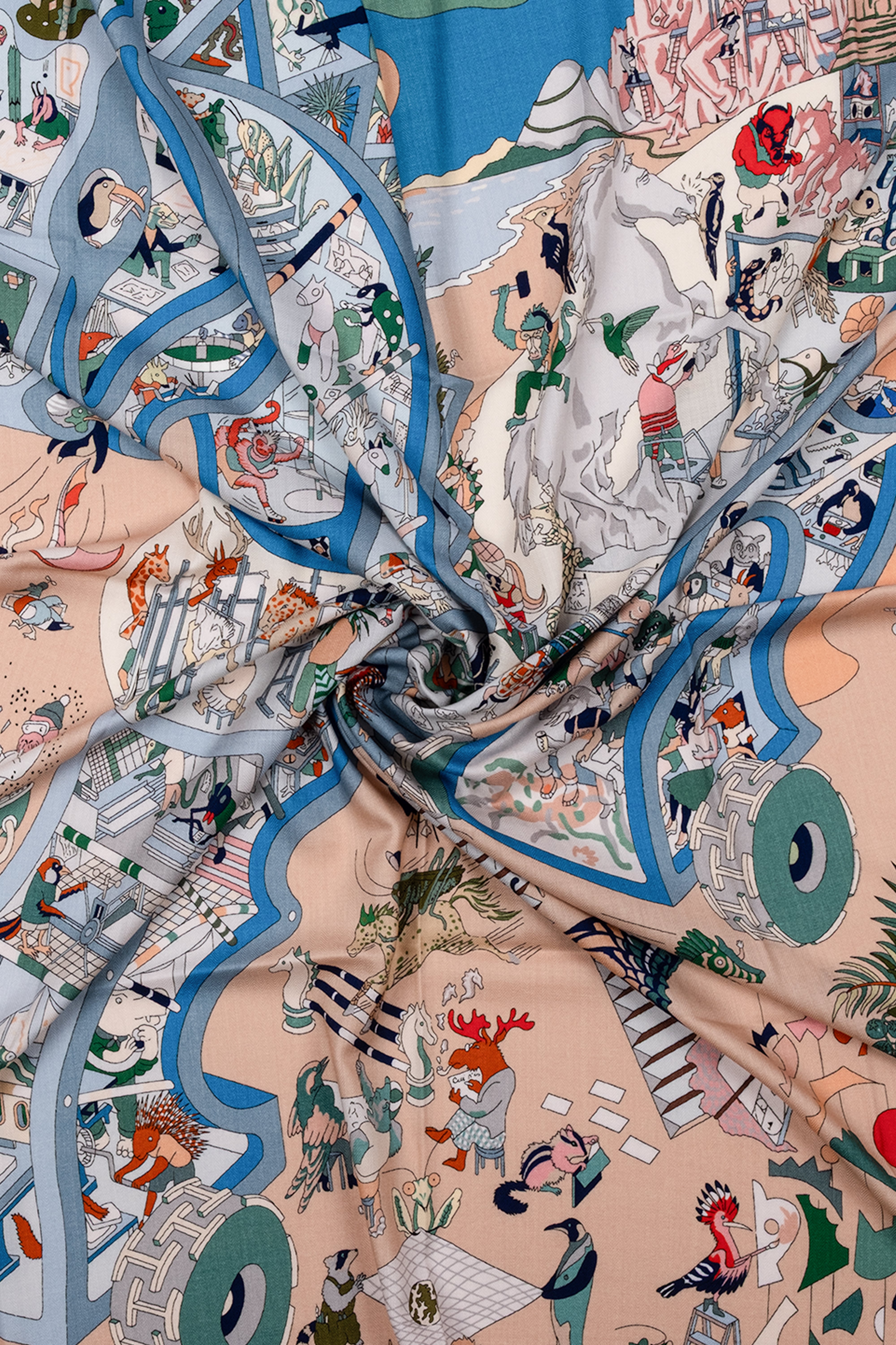 Bej Yeşil Linda Kaşmir Desenli Kare Eşarp 140x140  cm