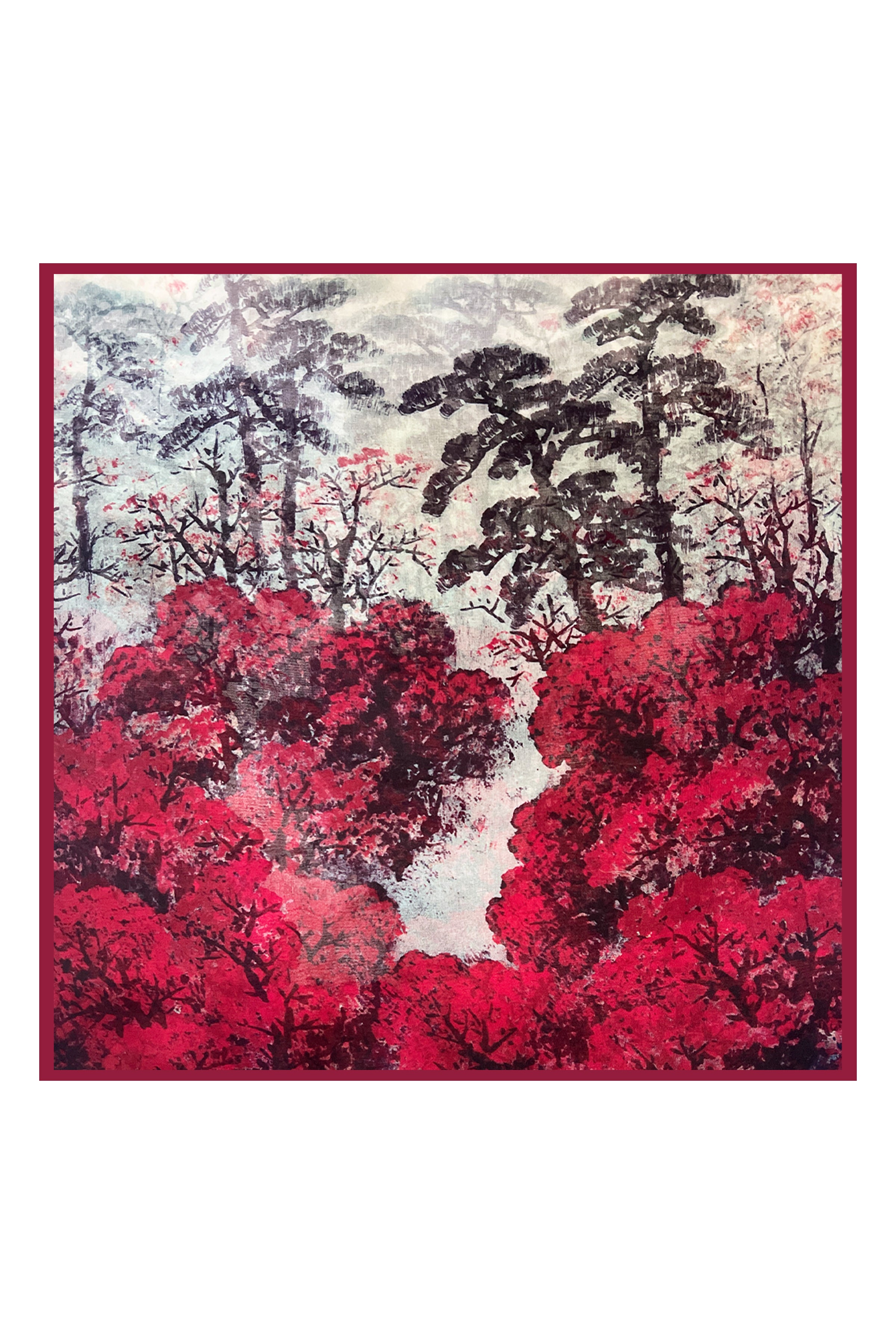 Kırmızı Anabel Saf İpek  Şifon Baskılı Oblong Şal 180x110