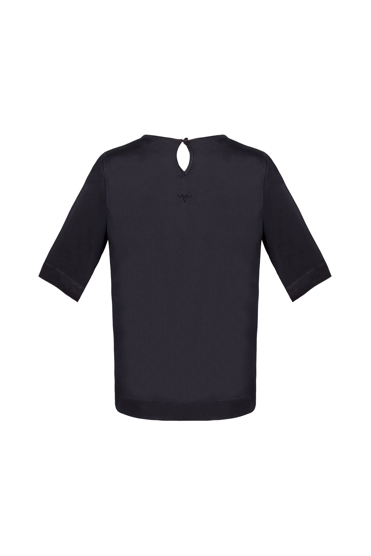 Siyah Toscana İpek Yuvarlak Yaka Yarım Kollu Bluz