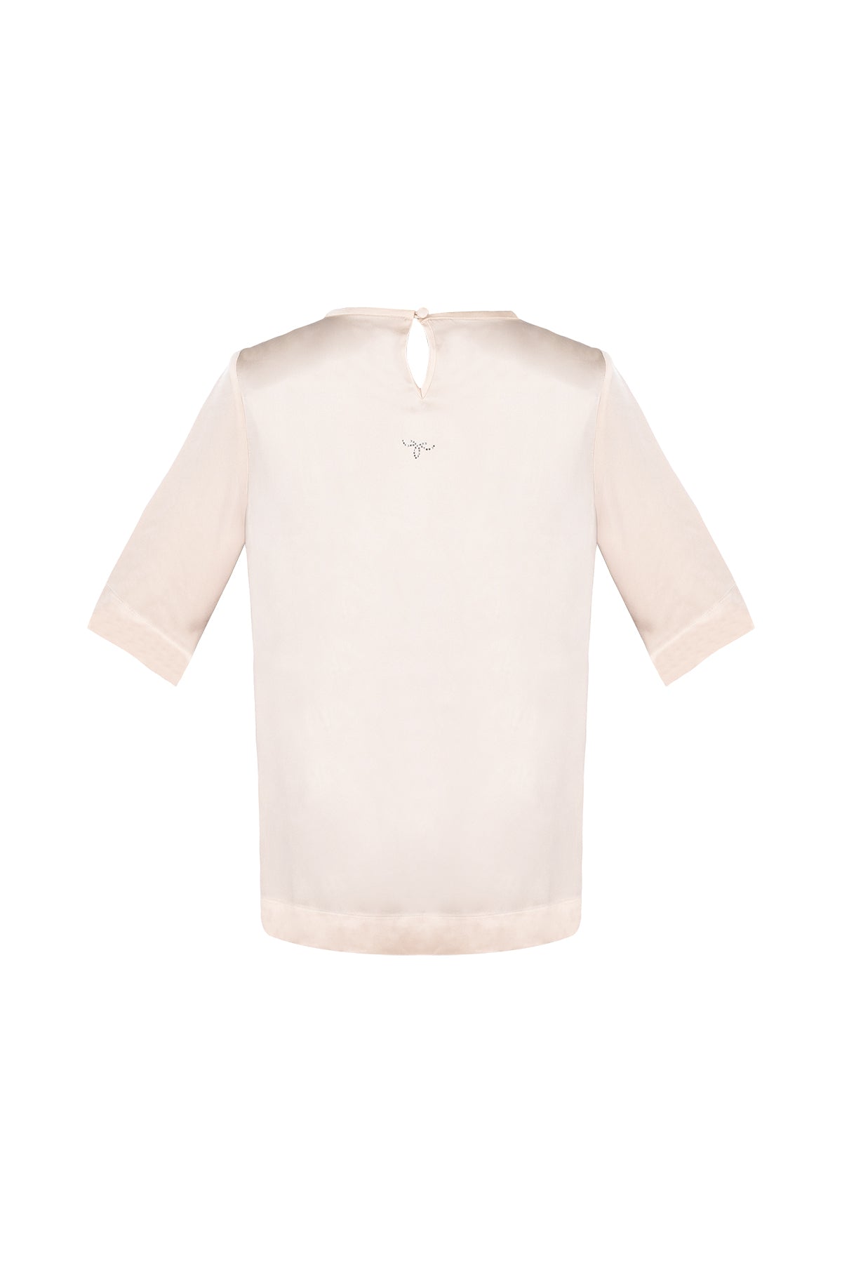 Bej Toscana İpek Yuvarlak Yaka Yarım Kollu Bluz