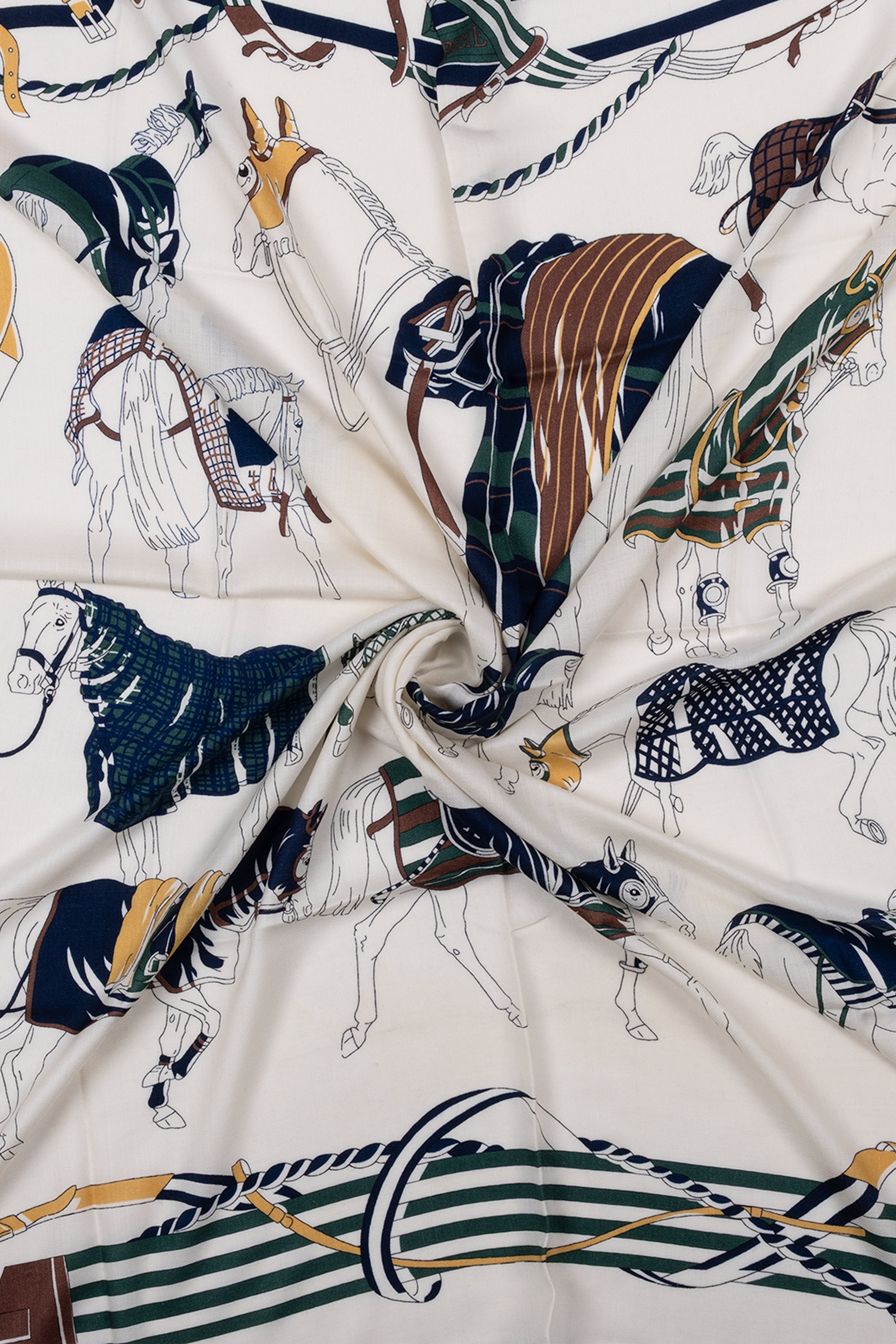 Lacivert Yeşil Linda Kaşmir Desenli Kare Eşarp 140x140  cm