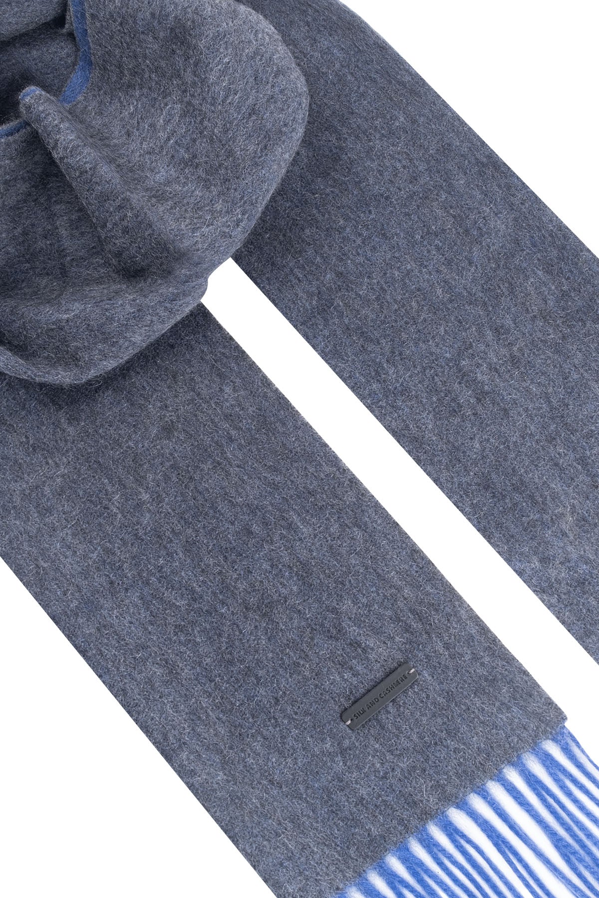 Saks Mavi Gri Patrick Saf Kaşmir Çift Taraflı Atkı 30x164 cm