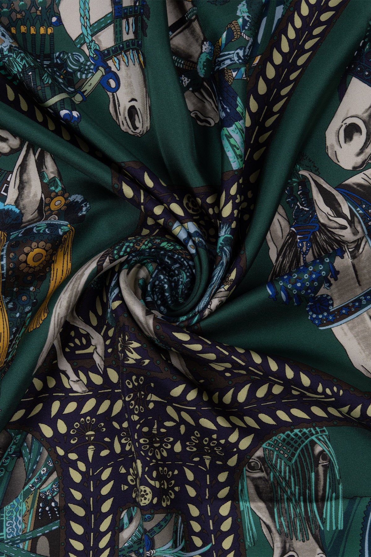 Yeşil Lara Saf İpek Roma Çift Taraflı Eşarp 90x90 cm