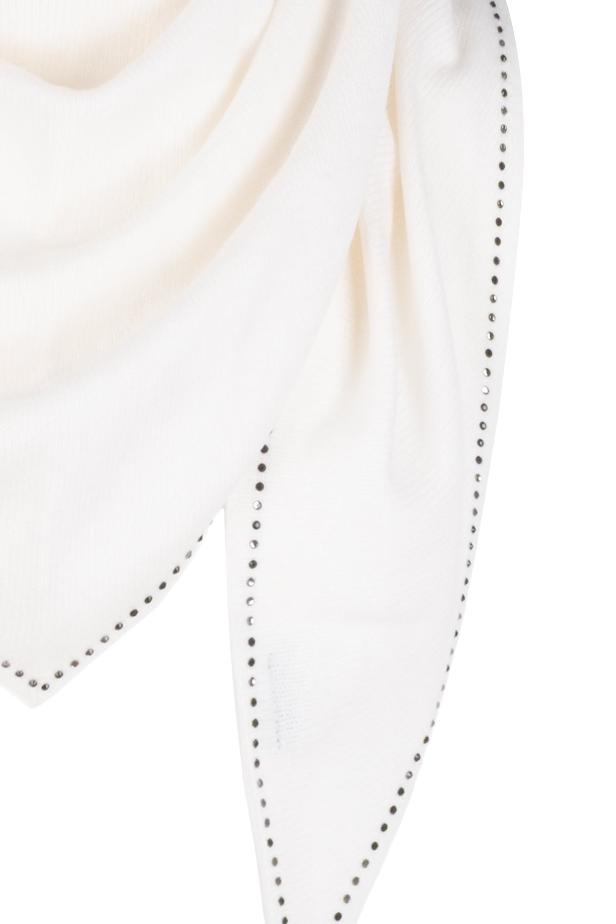 Beyaz Saf Kaşmir Taşlı Üçgen Şal 105x105x165 cm