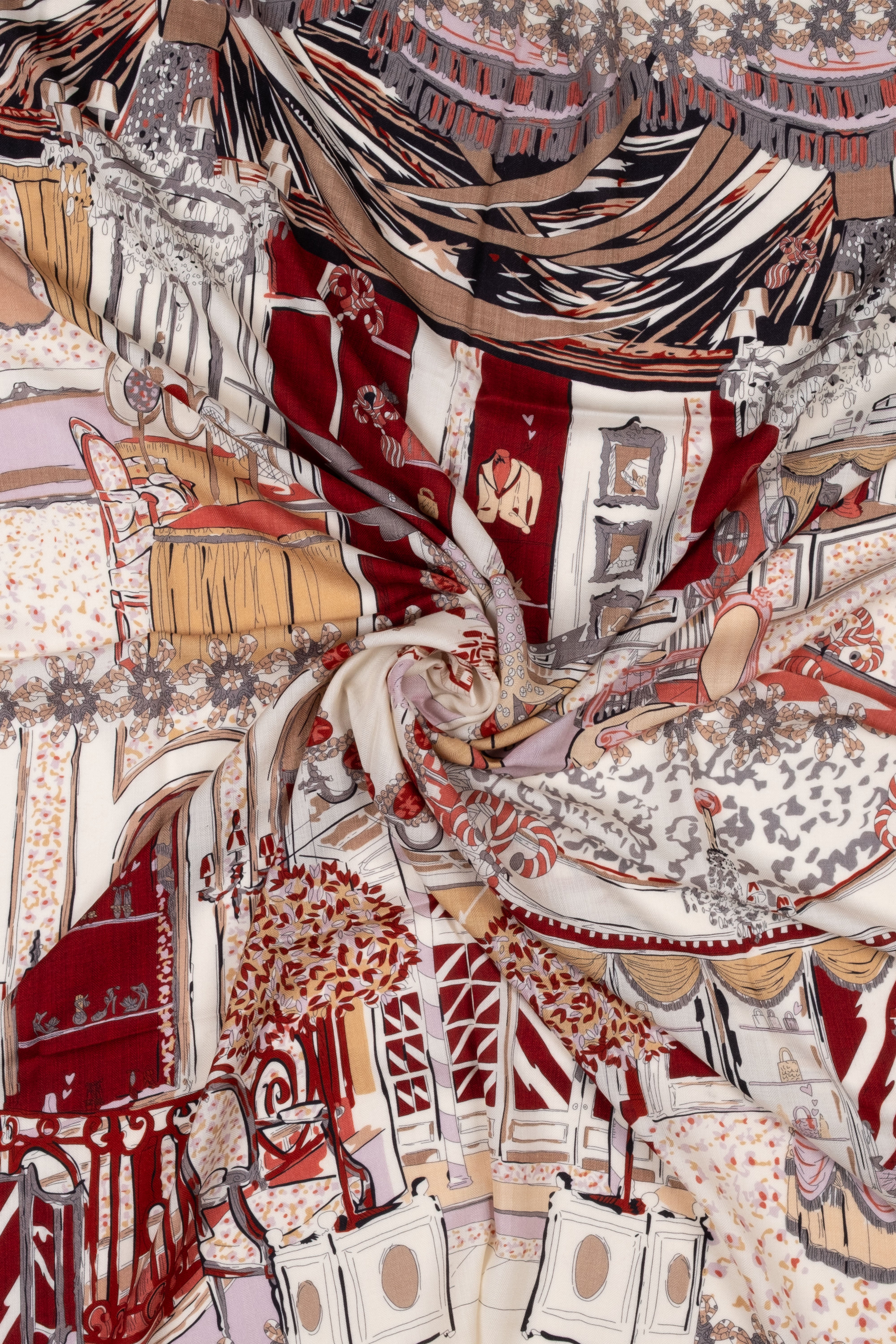 Beyaz Kahve Linda Kaşmir Desenli Kare Eşarp 140x140  cm