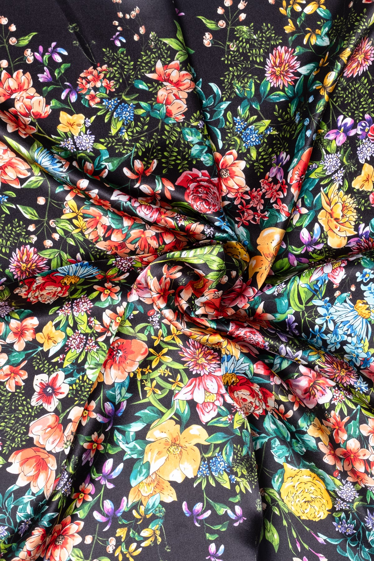 Siyah Lena Saf İpek Eşarp 70x70 cm