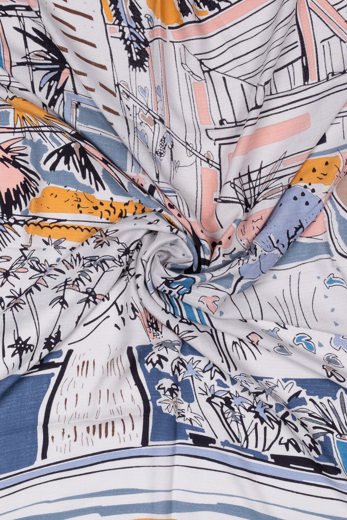 Turkuaz Linda Saf Kaşmir Baskılı Eşarp 140x 140 cm