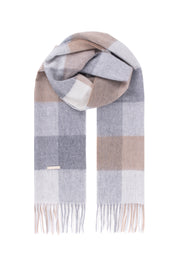 Gri Bej Patrick Saf Kaşmir Kareli Atkı 30x164 cm