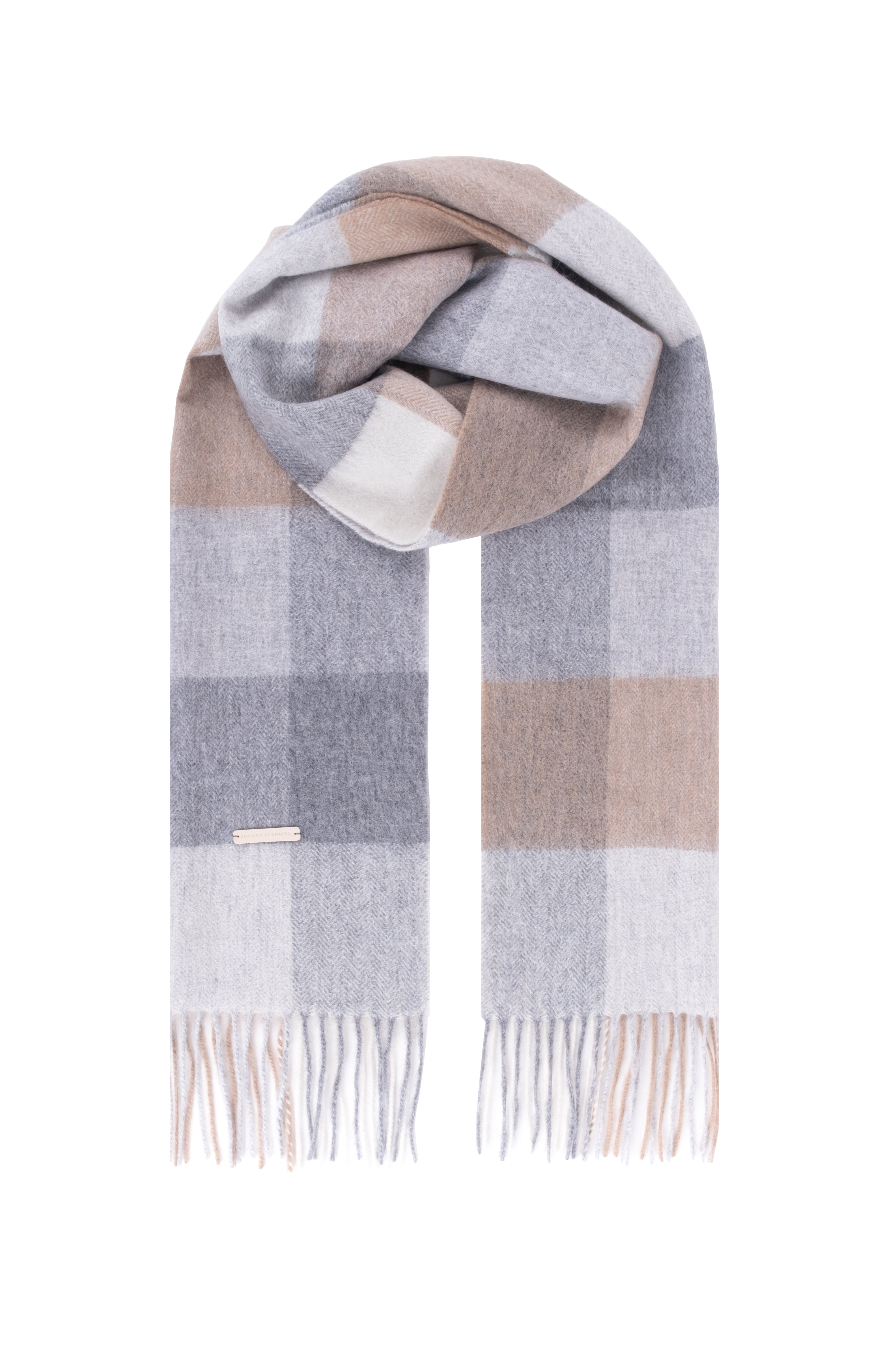 Gri Bej Patrick Saf Kaşmir Kareli Atkı 30x164 cm