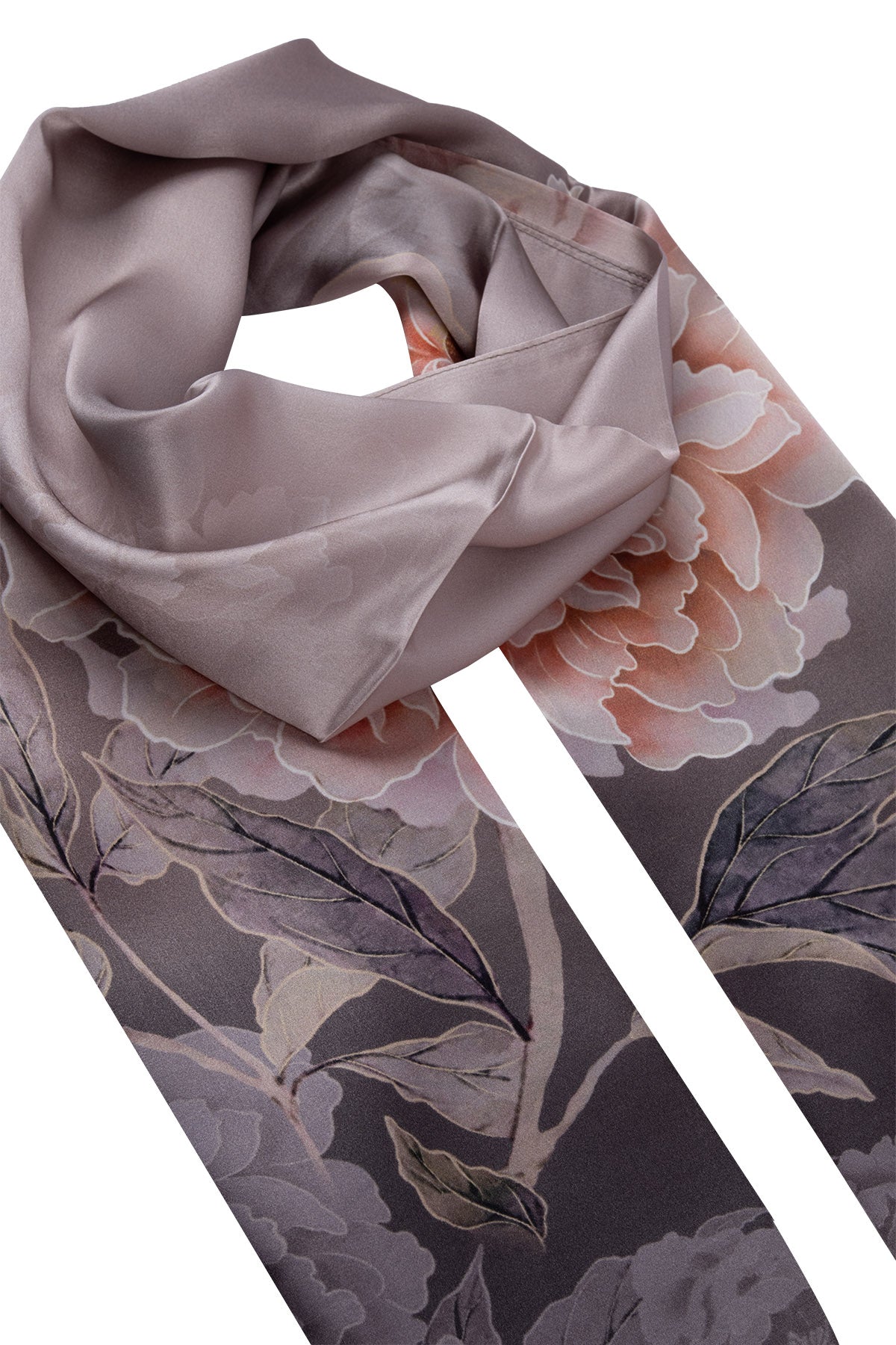 Açık Gri Oblong Pure Silk Printed Scarf 55*170 24SMWL-105