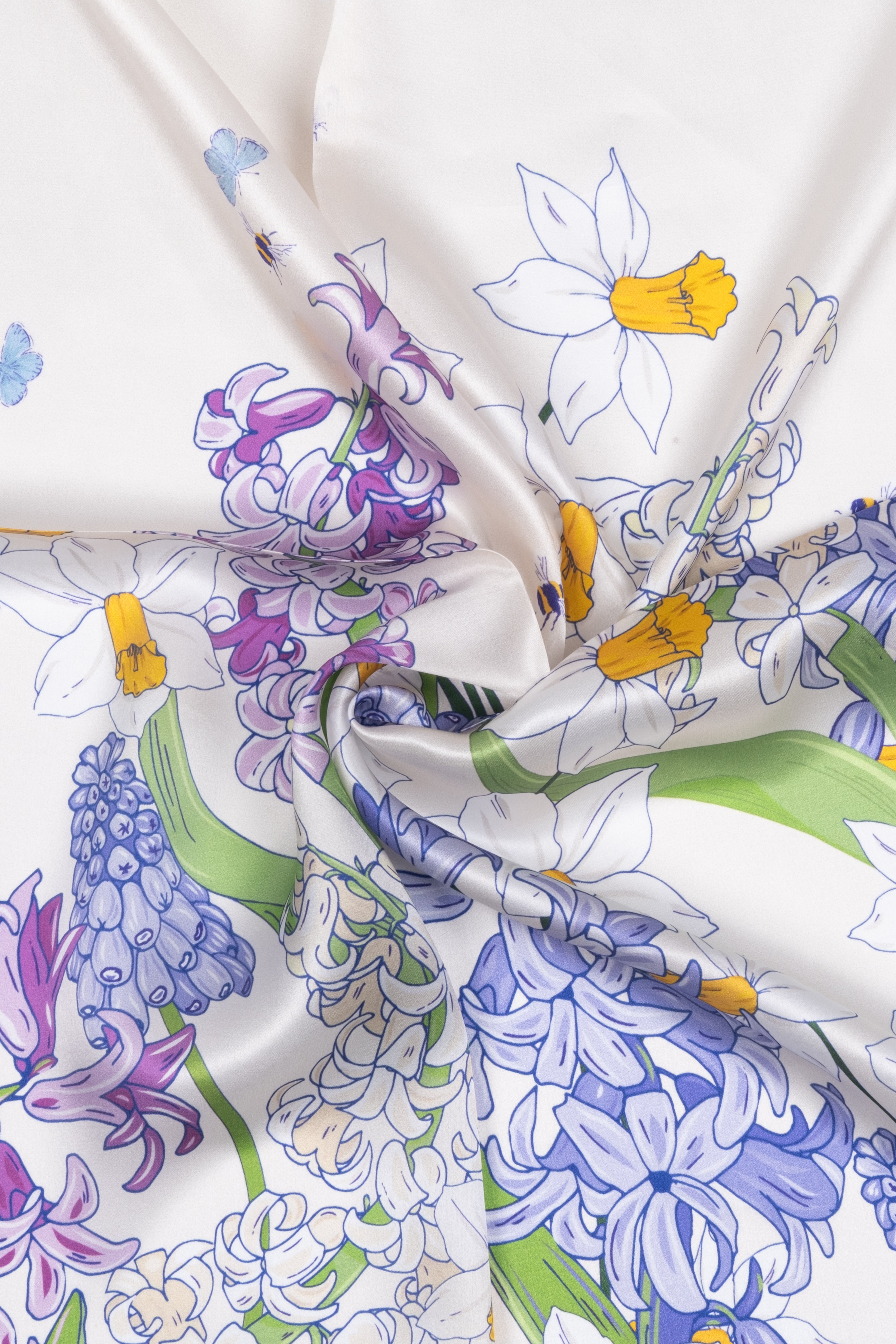 Beyaz Mor Lena Saf İpek Eşarp 70x70 cm