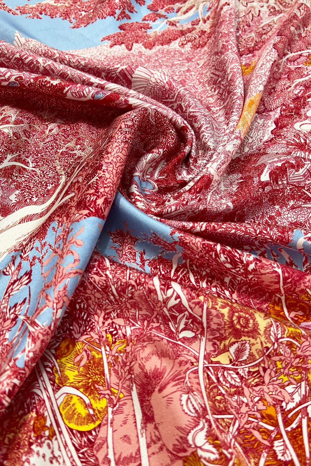 Mavi Lara Saf İpek Roma Çift Taraflı Eşarp 90x90 cm