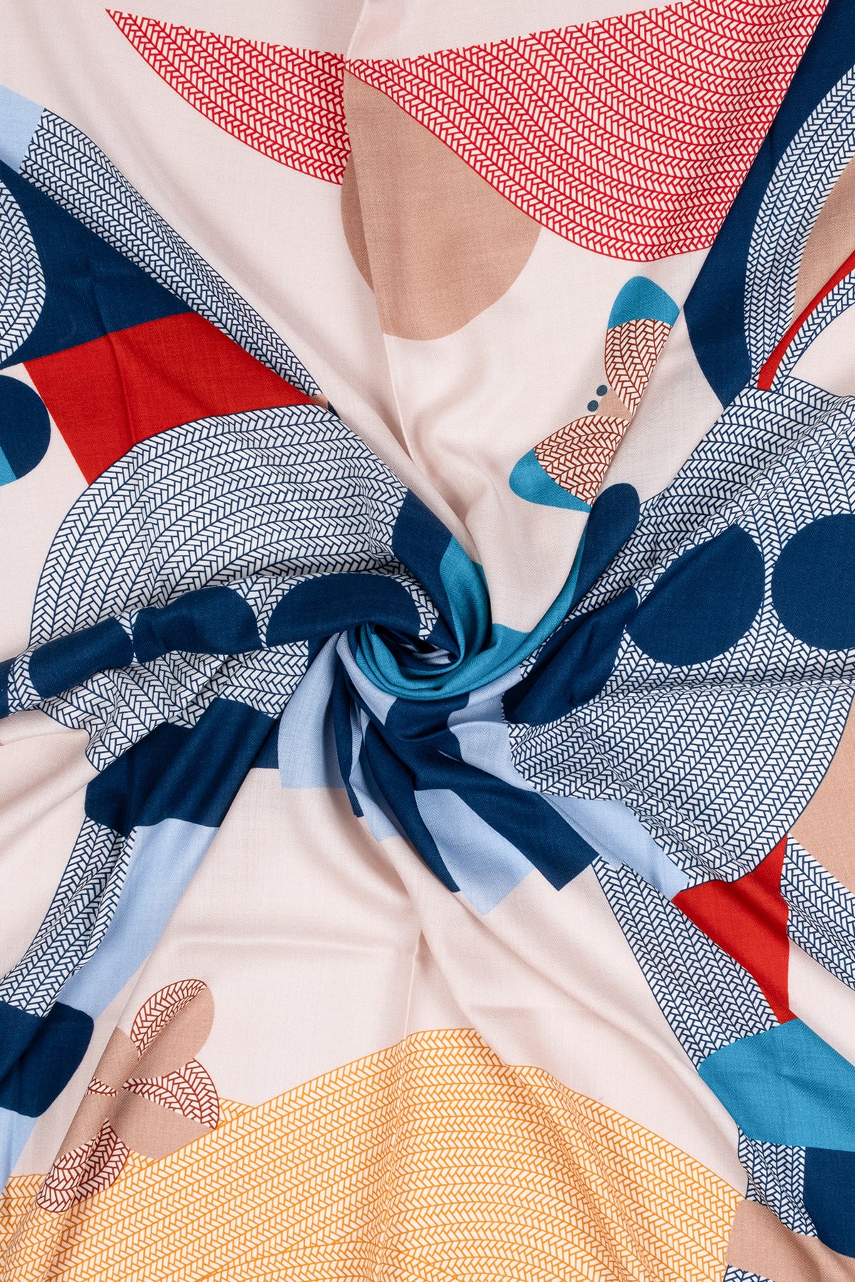 Bej Bordo Linda Saf Kaşmir Baskılı Eşarp 140x 140 cm