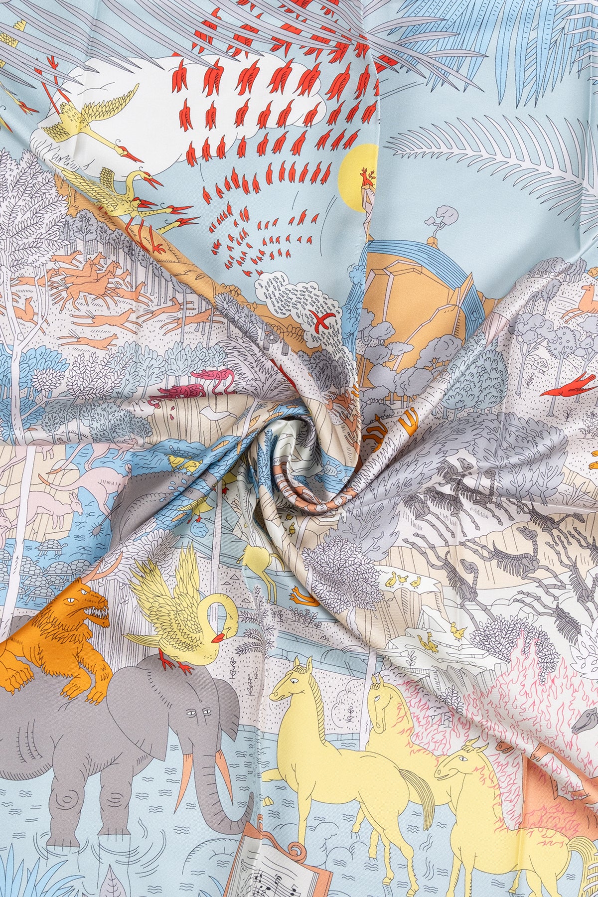 Turuncu Aqua Lara Saf İpek Baskılı Eşarp 90x90 cm