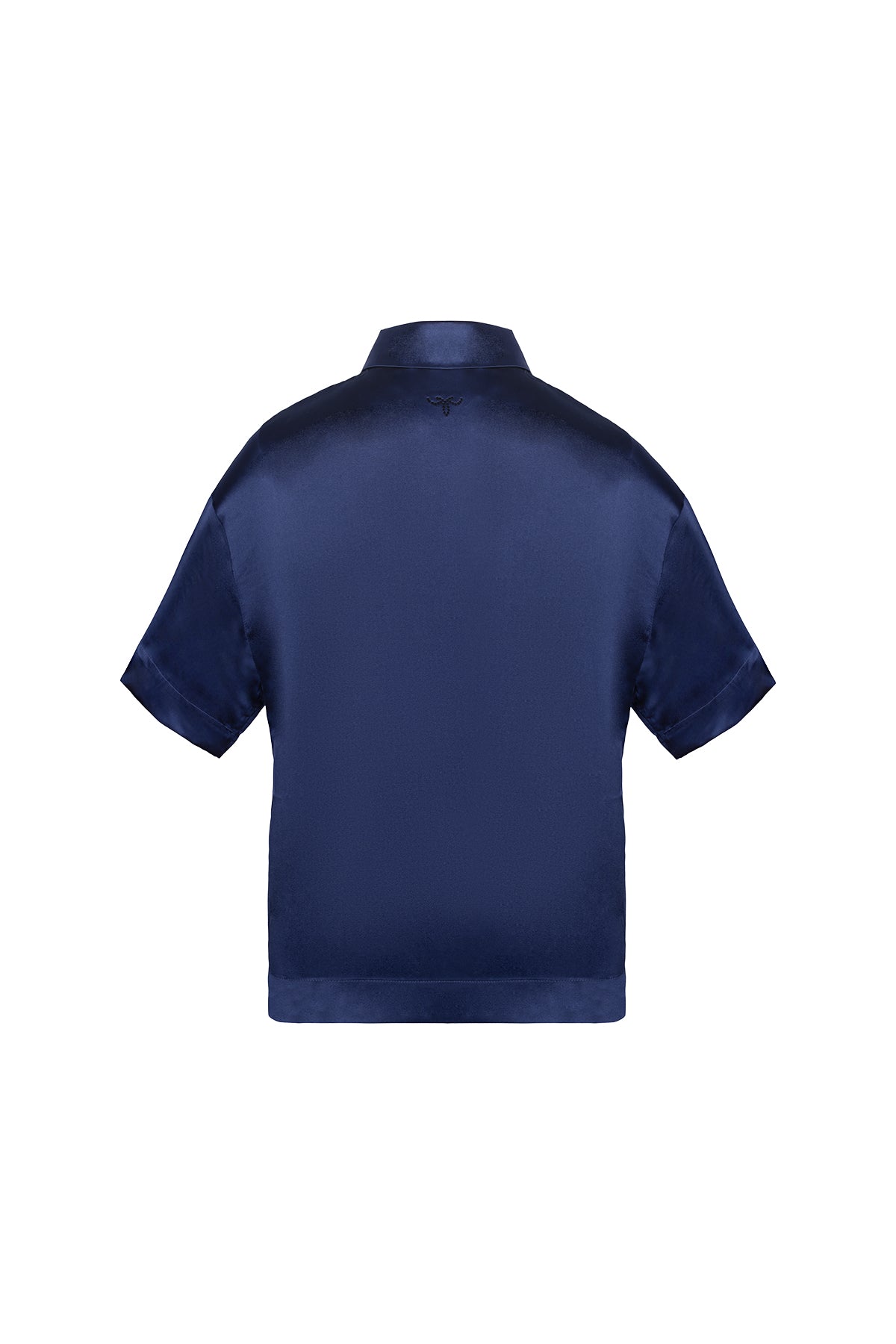 Lacivert Toscana İpek Kısa Kollu Gömlek